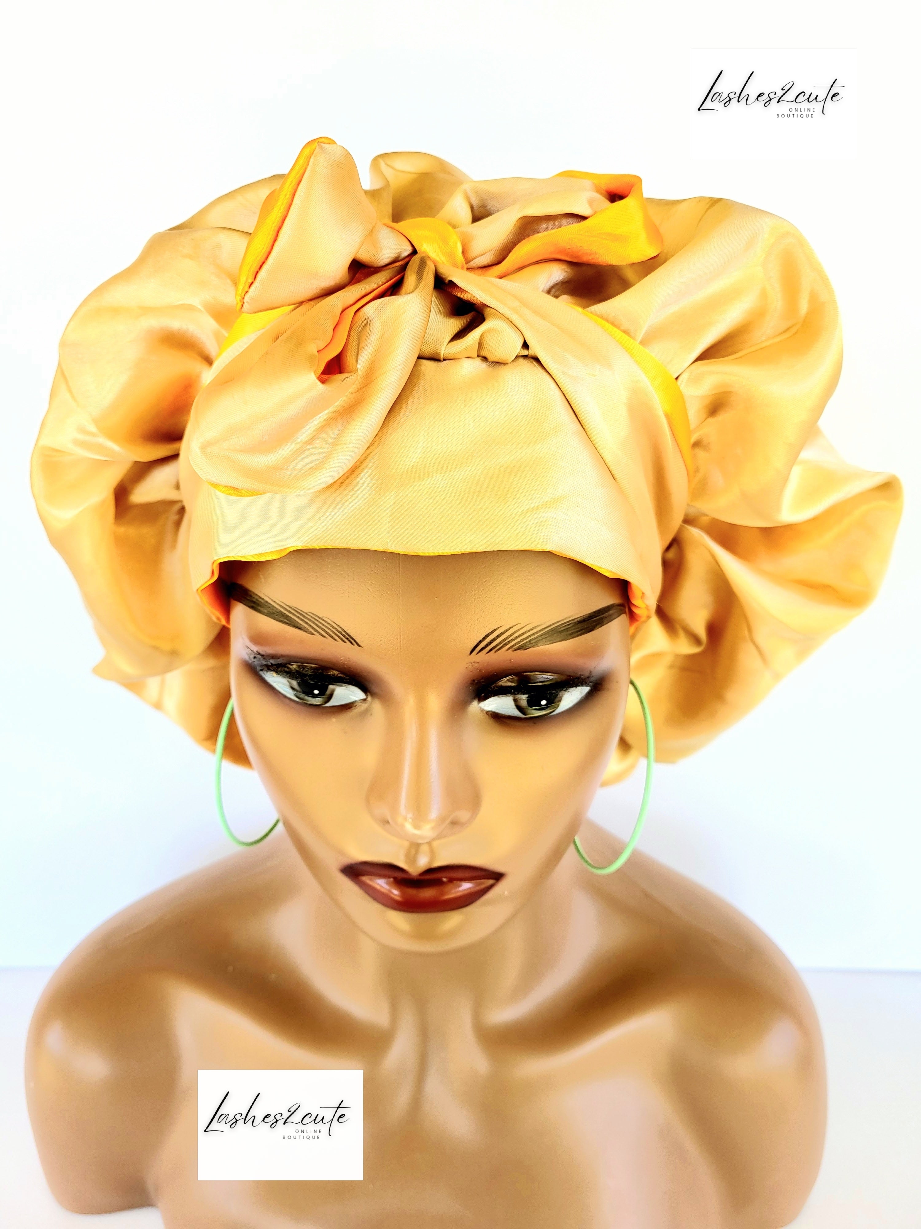 Reversible Womens Sleeping Satin Bonnet Orange and Khaki Color