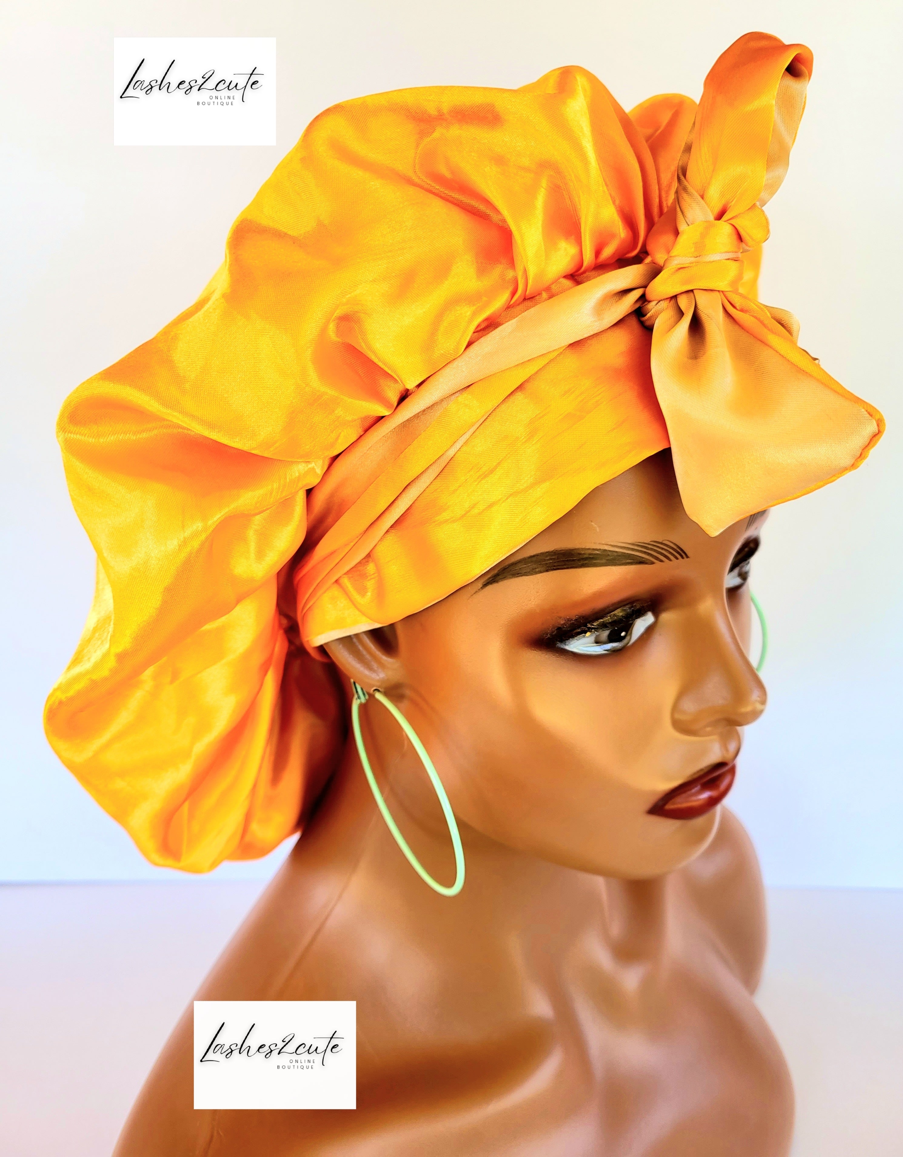 Reversible Womens Sleeping Satin Bonnet Orange and Khaki Color