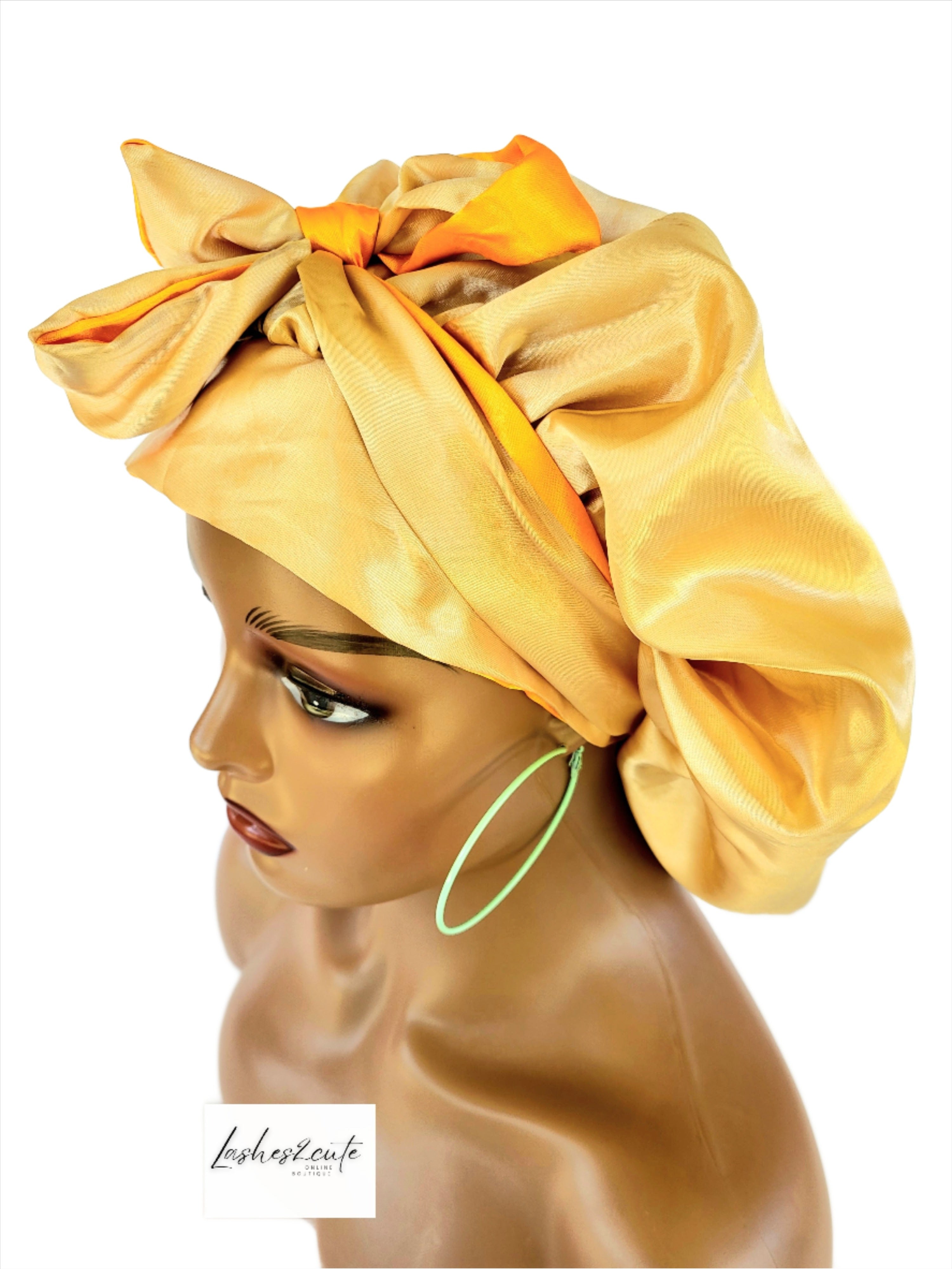 Reversible Womens Sleeping Satin Bonnet Orange and Khaki Color