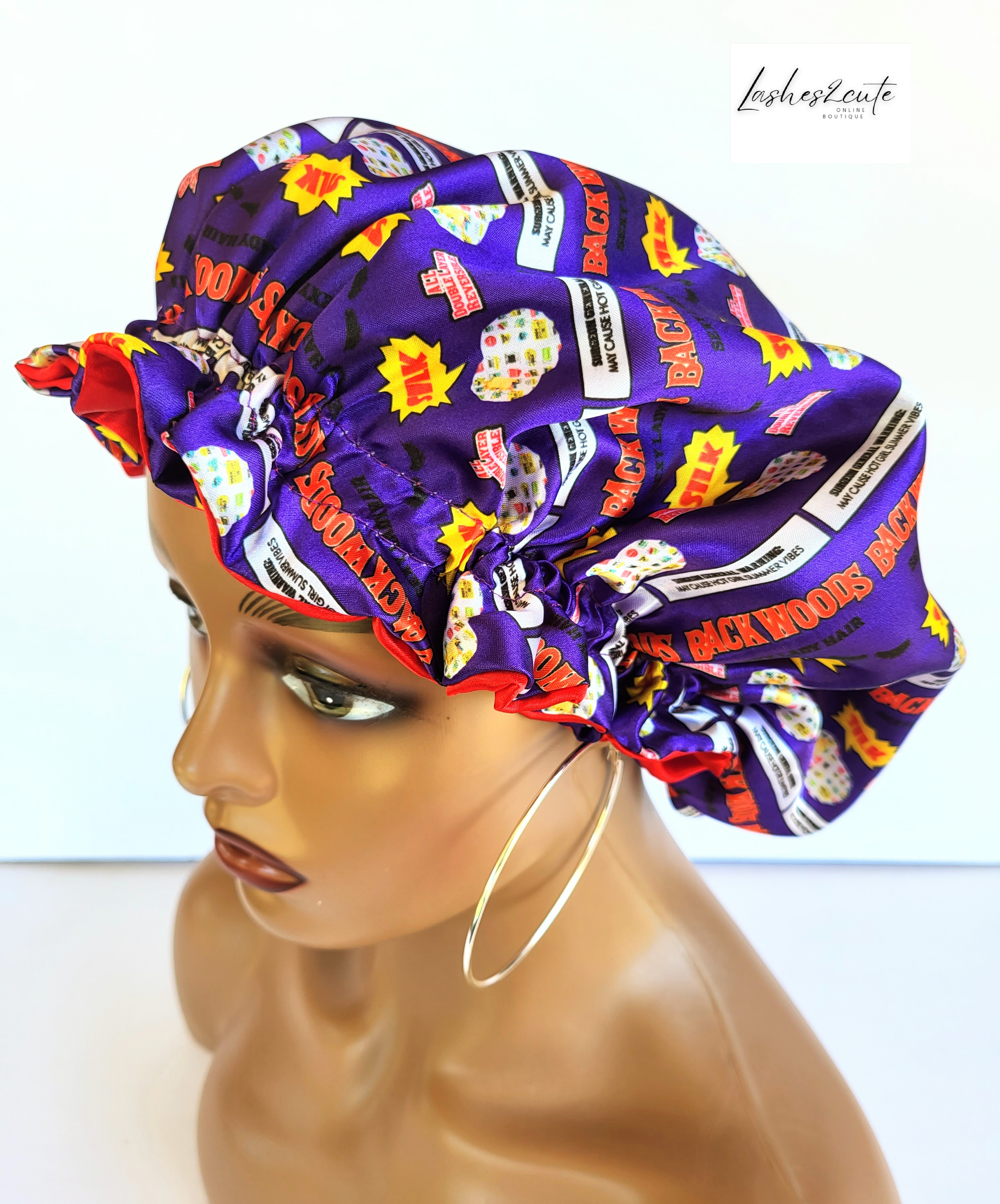 Reversible Sleeping Satin Wavy Summer Vibes Bonnet Purple and Red