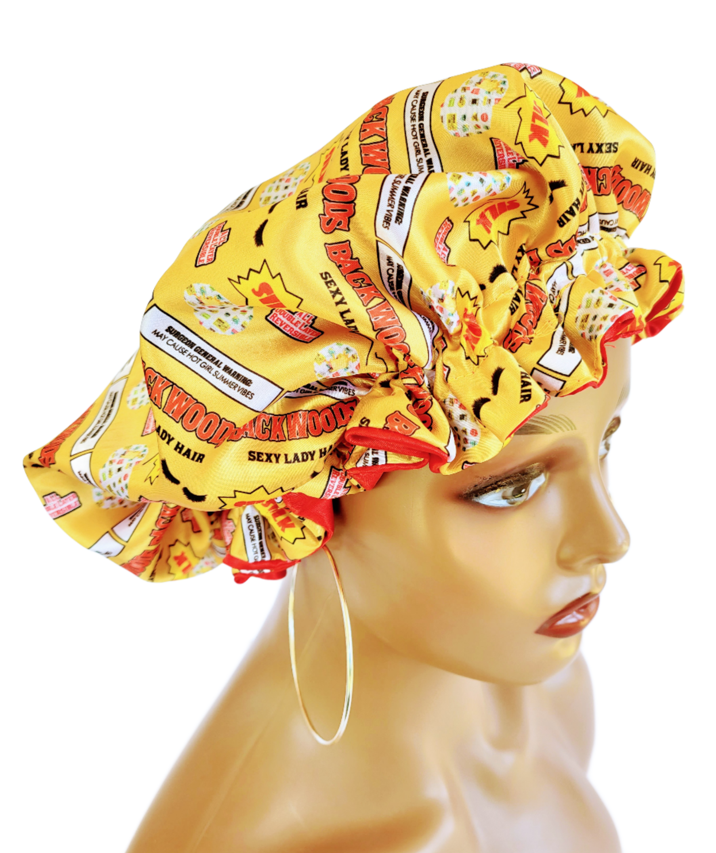 Reversible Sleeping Satin Wavy Summer Vibes Bonnet Gold and Red