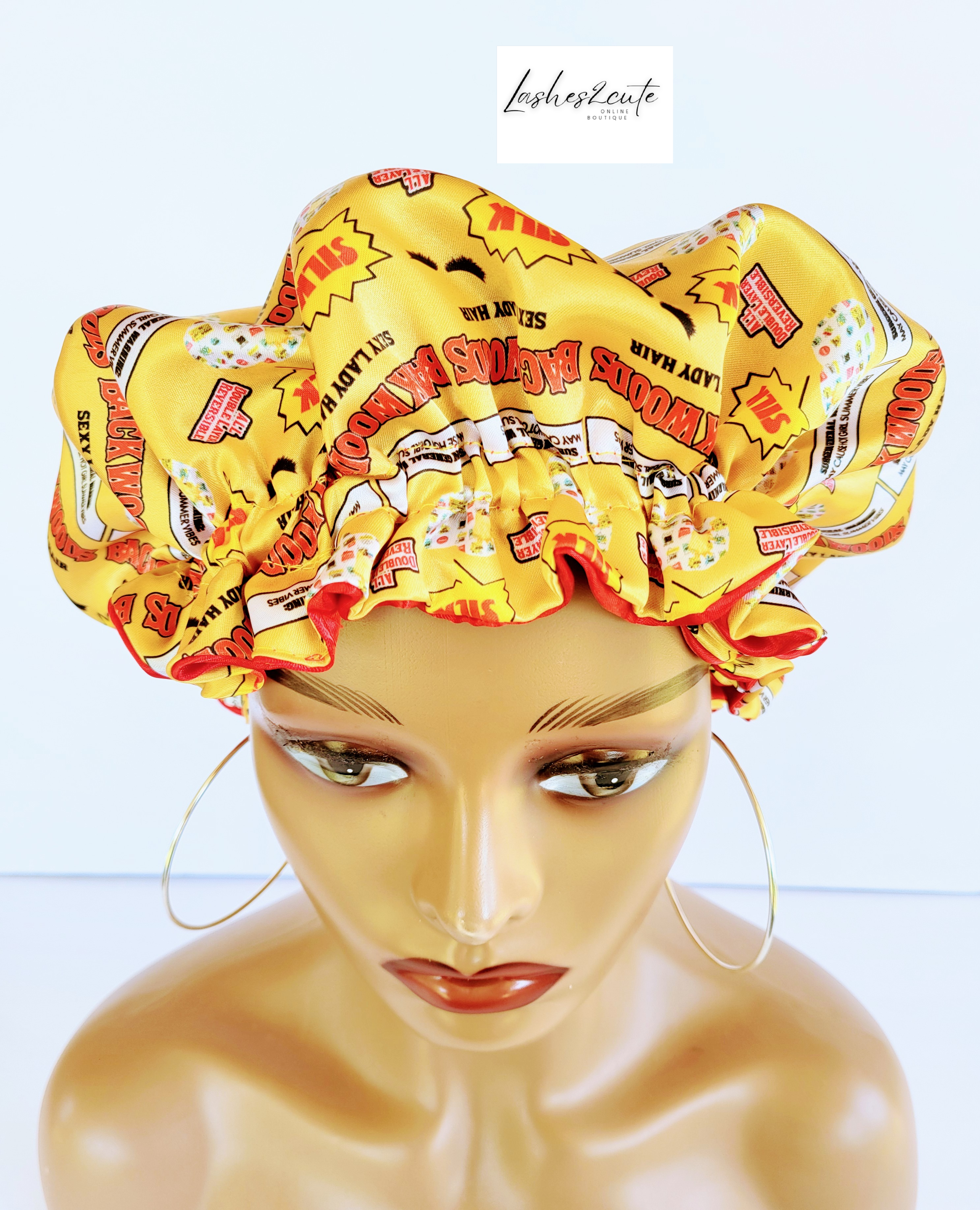 Reversible Sleeping Satin Wavy Summer Vibes Bonnet Gold and Red