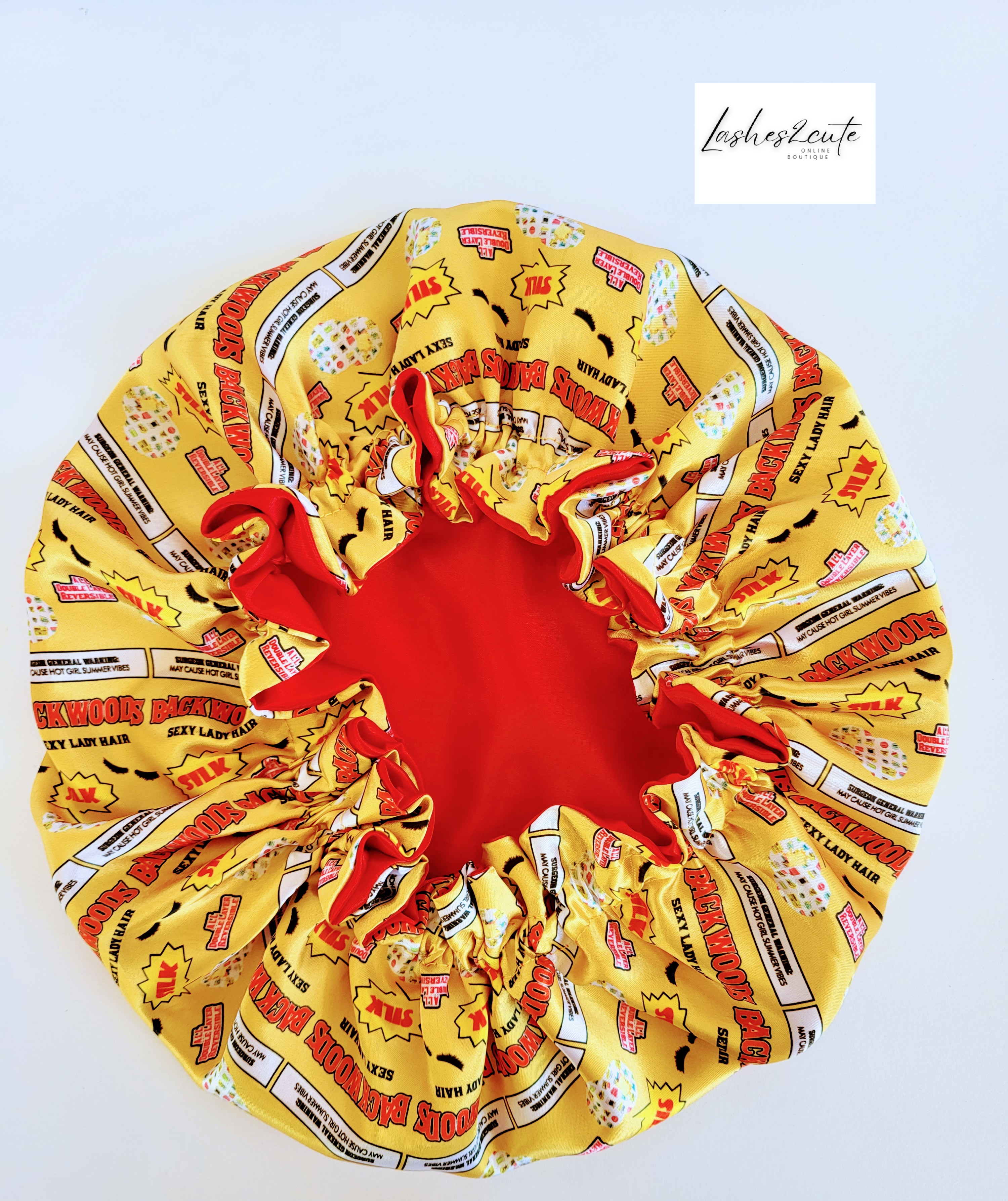 Reversible Sleeping Satin Wavy Summer Vibes Bonnet Gold and Red
