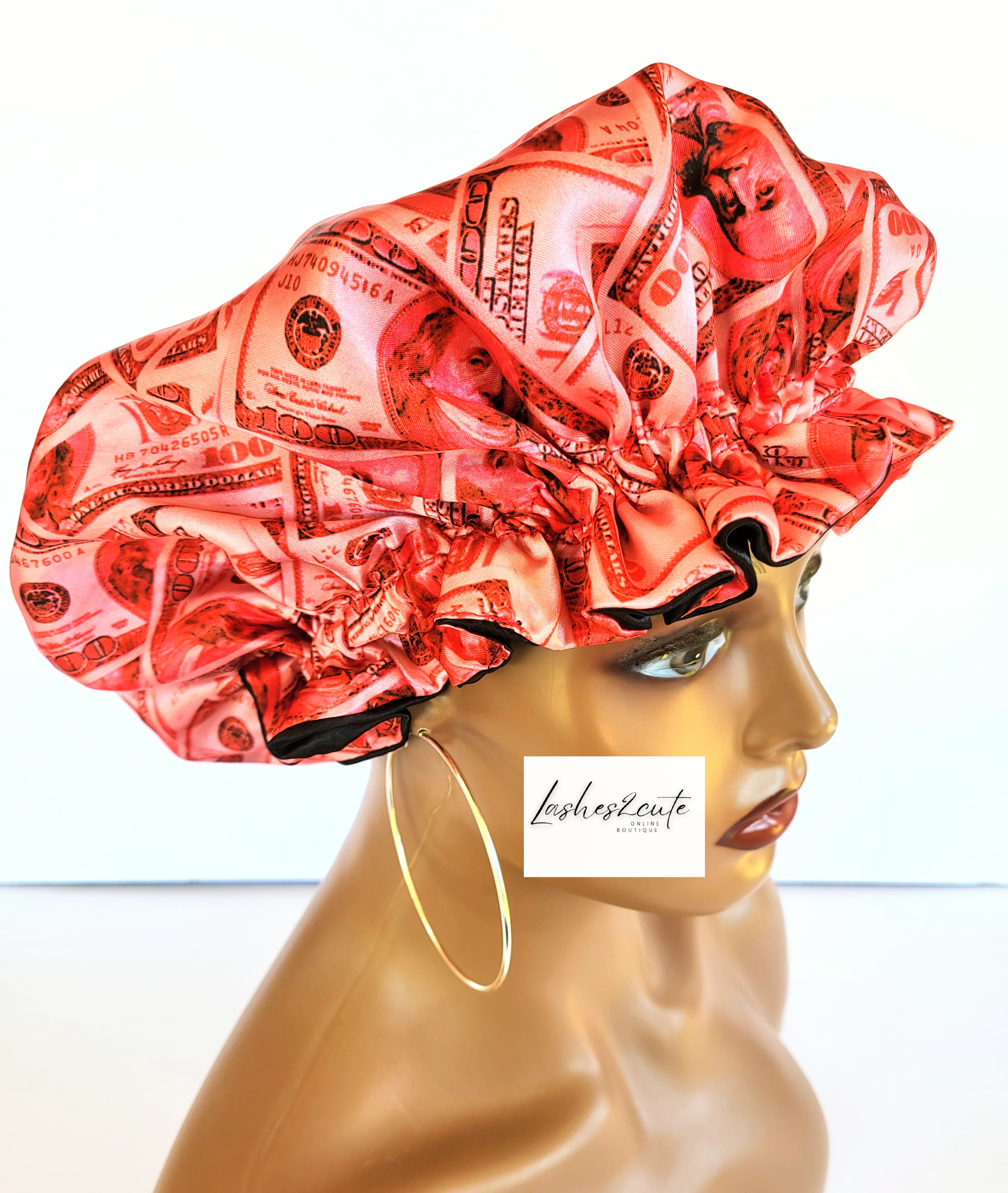 Reversible Sleeping Satin Wavy Bonnet Red Money Print
