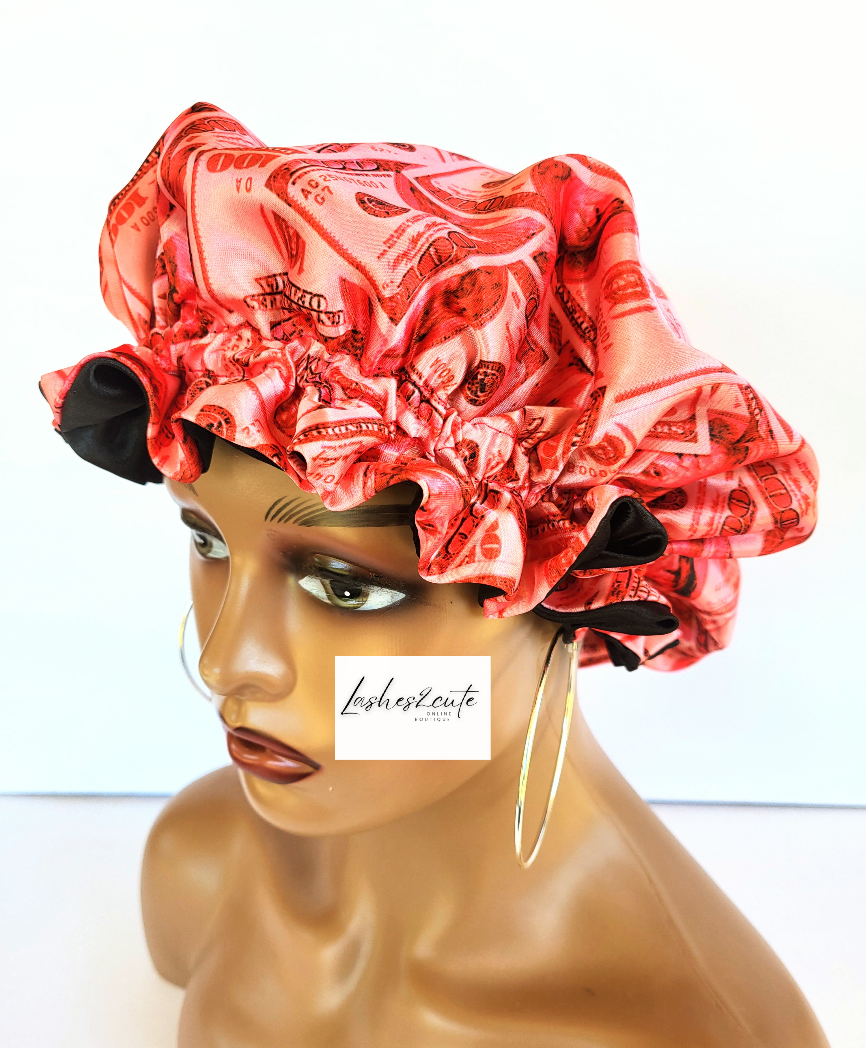 Reversible Sleeping Satin Wavy Bonnet Red Money Print