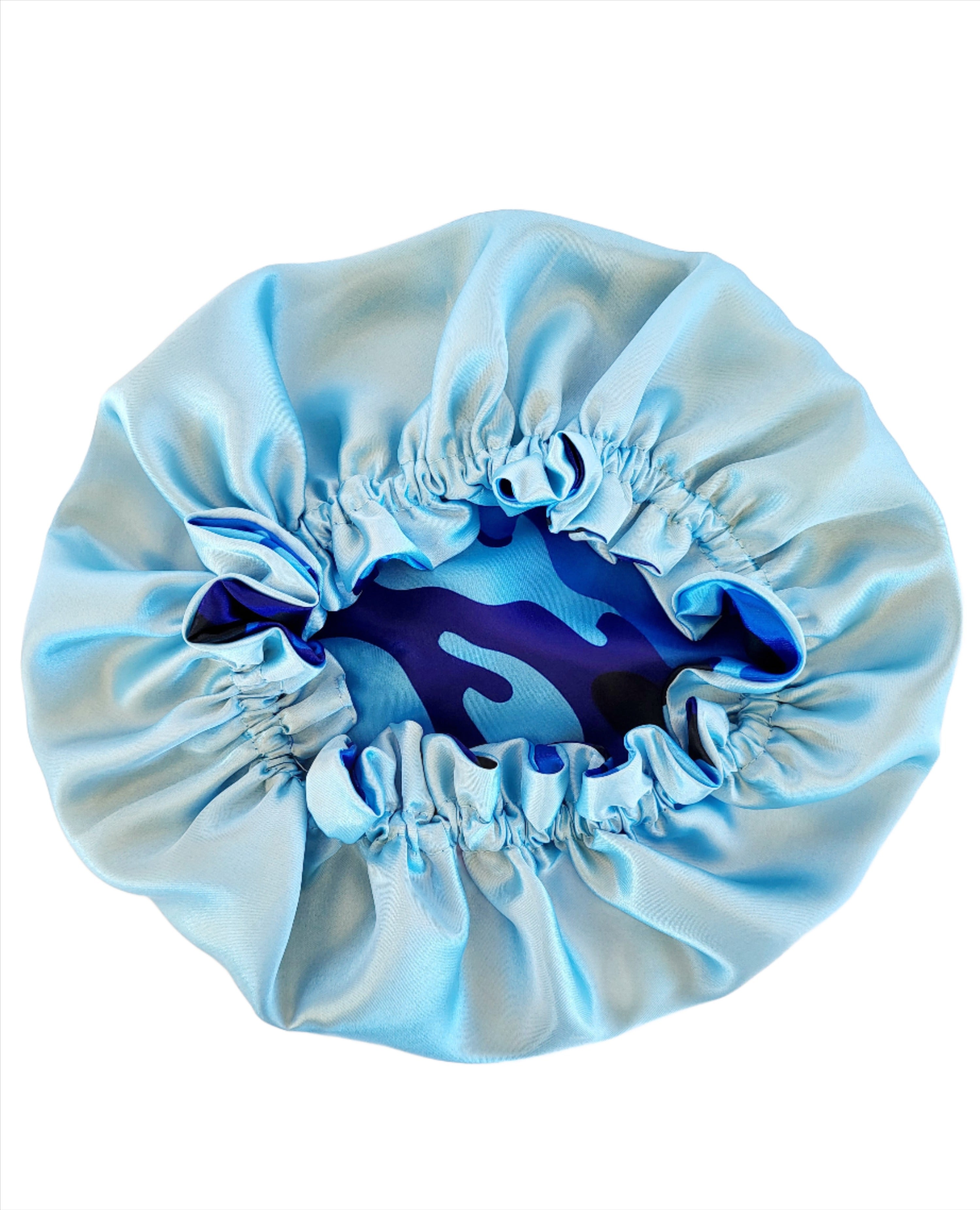 Blue Camo Reversible Satin Hair Bonnet – Protective, Stylish, and Comfortable Sleep Cap