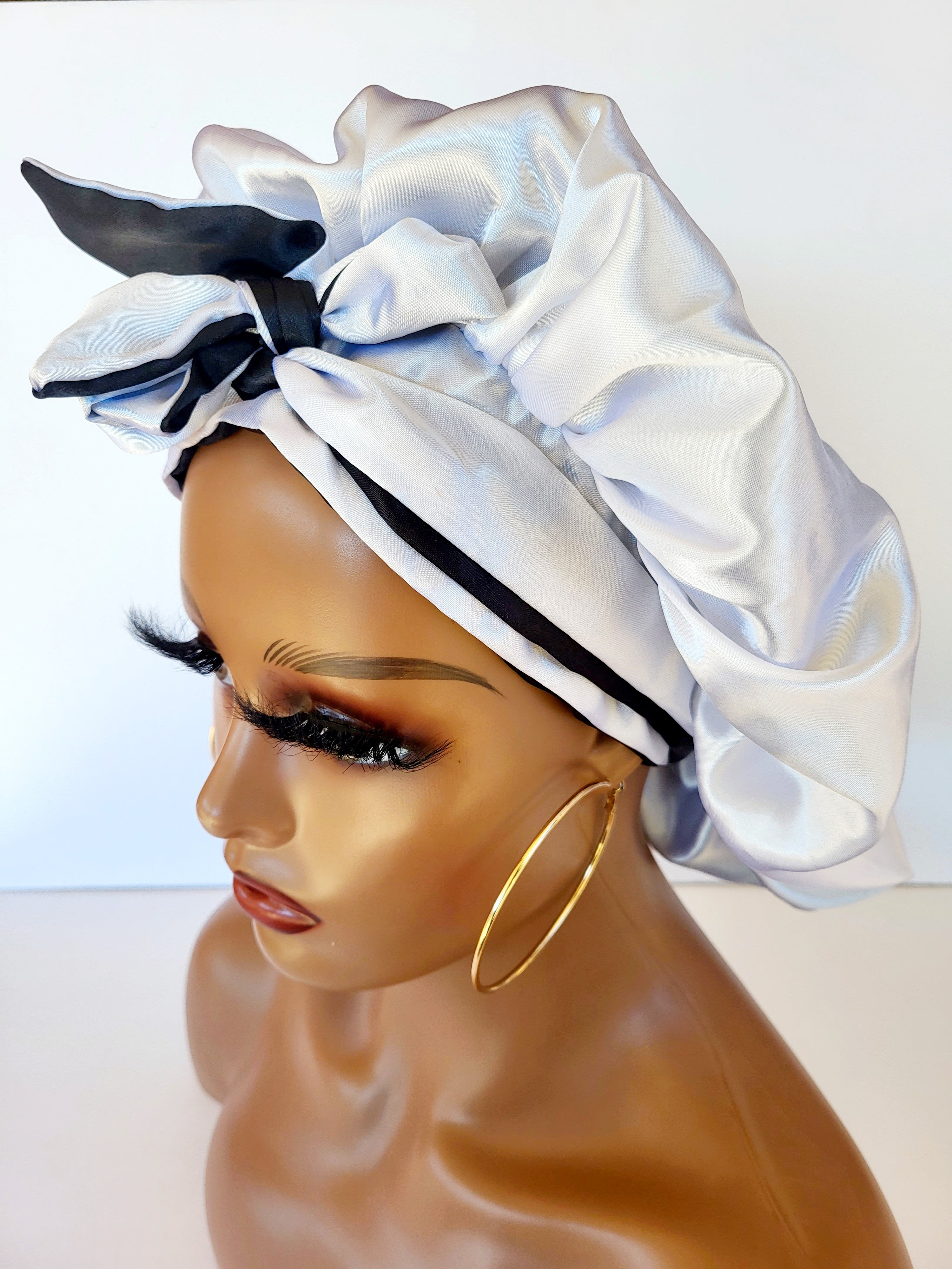 Reversible Womens Sleeping Satin Bonnet Black & Silver