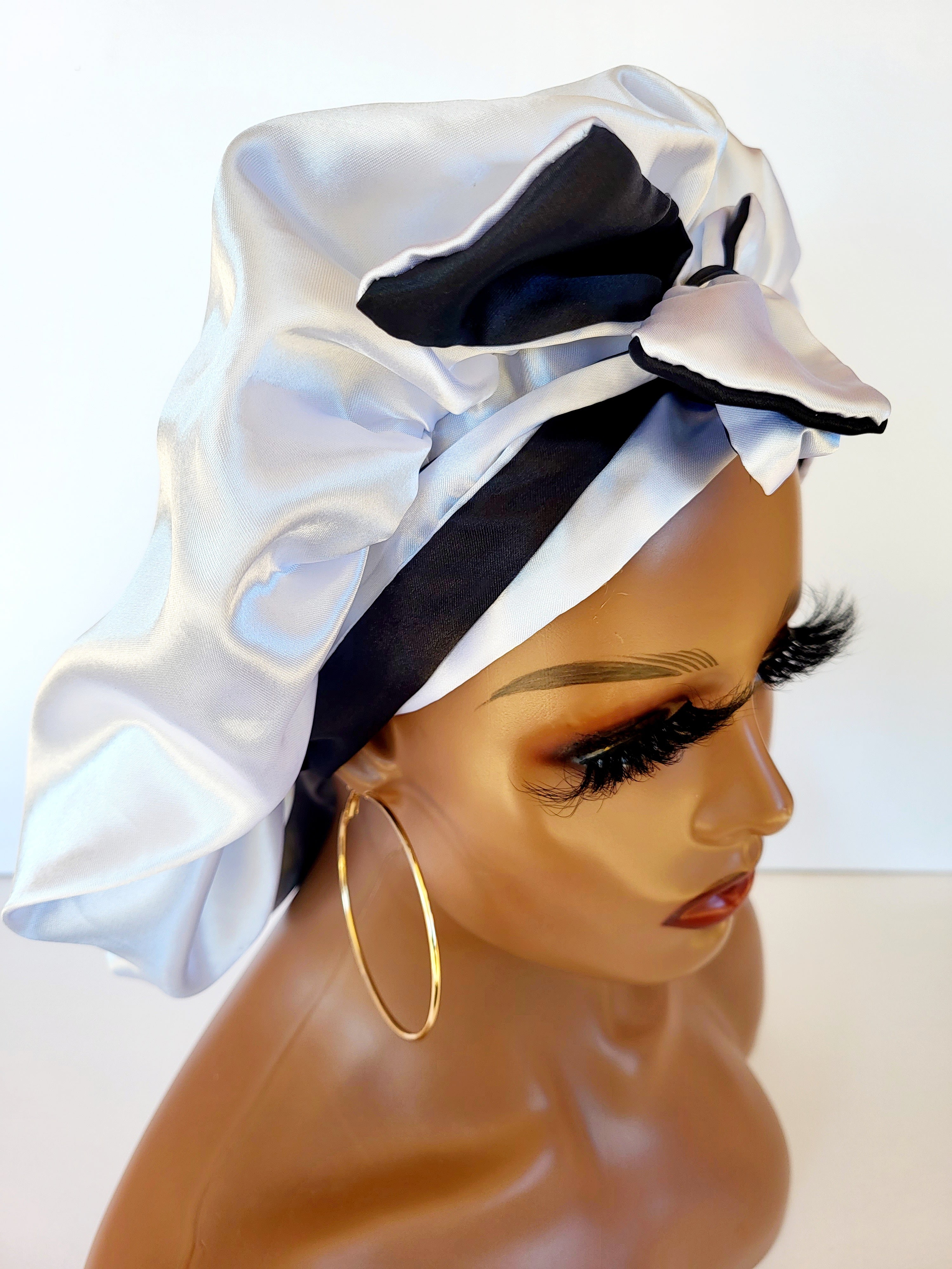 Reversible Womens Sleeping Satin Bonnet Black & Silver