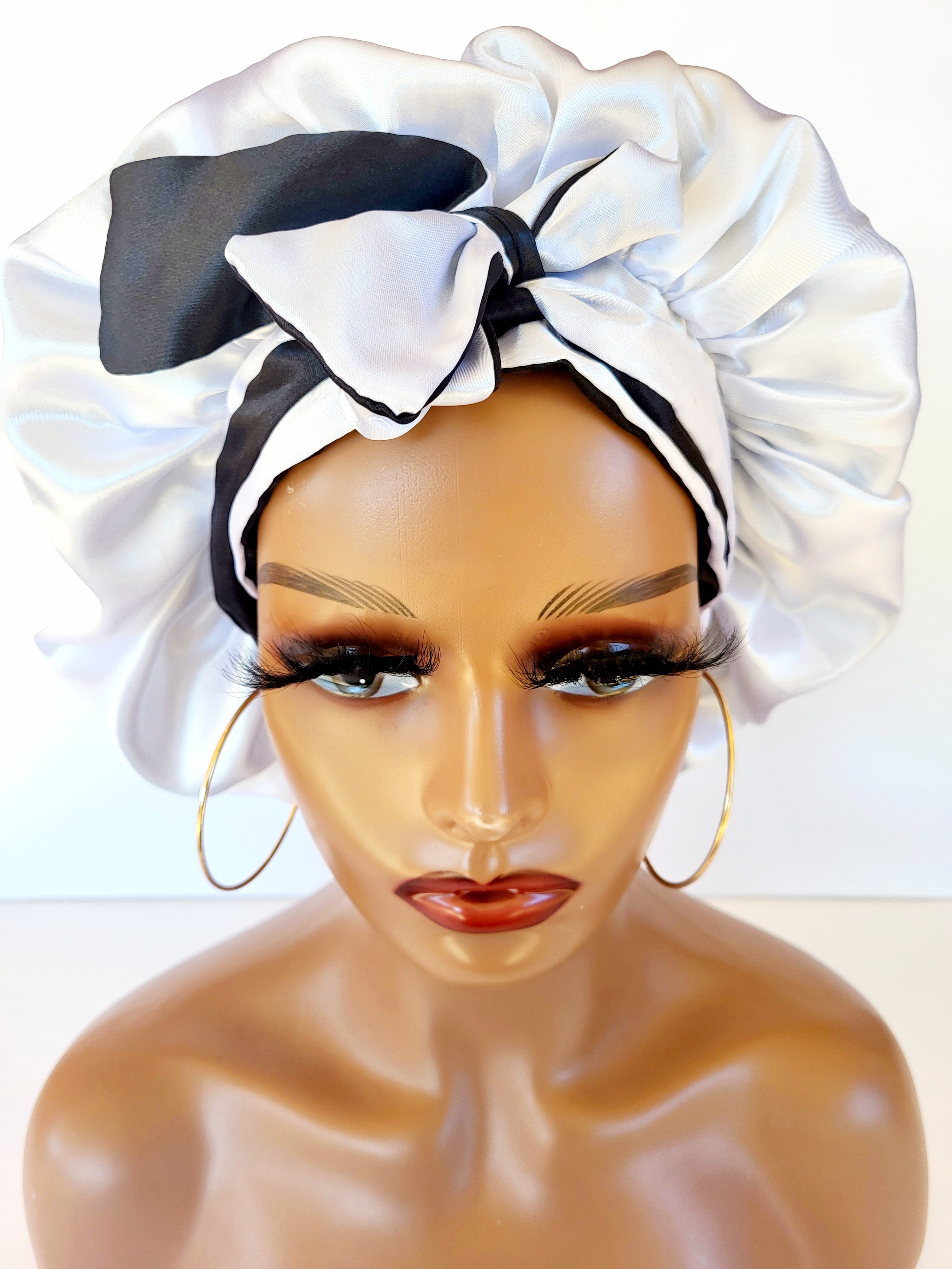 Reversible Womens Sleeping Satin Bonnet Black & Silver