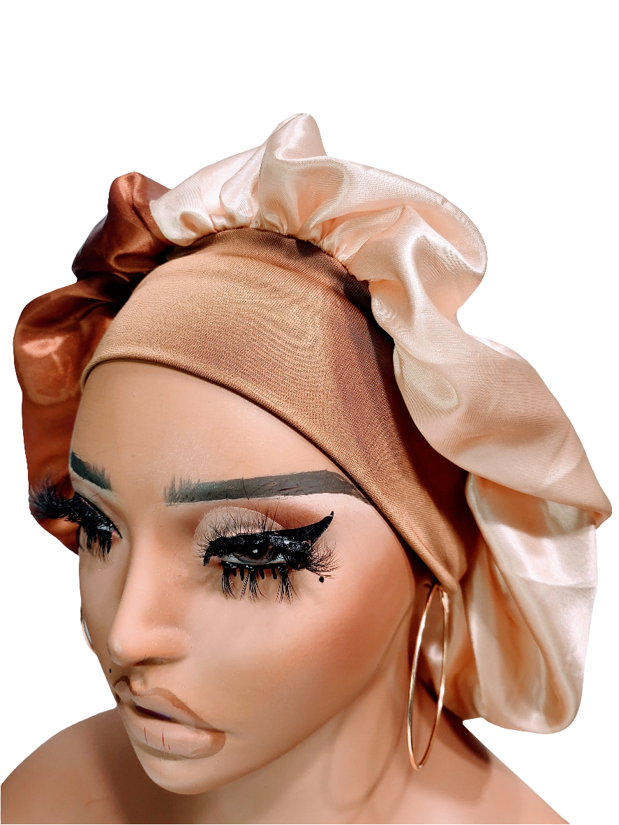 Beige & Brown Wide Band Sleeping Satin Hair Bonnet
