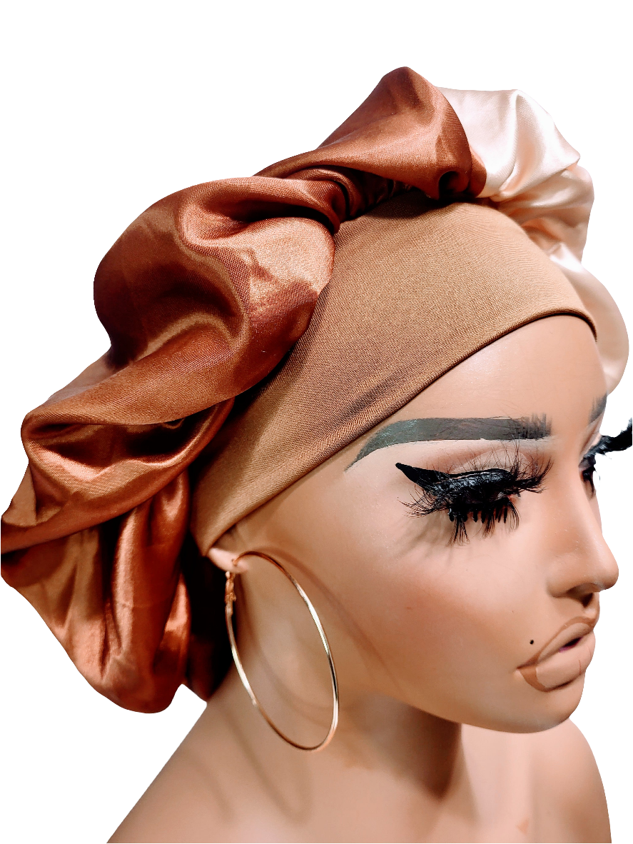 Beige & Brown Wide Band Sleeping Satin Hair Bonnet