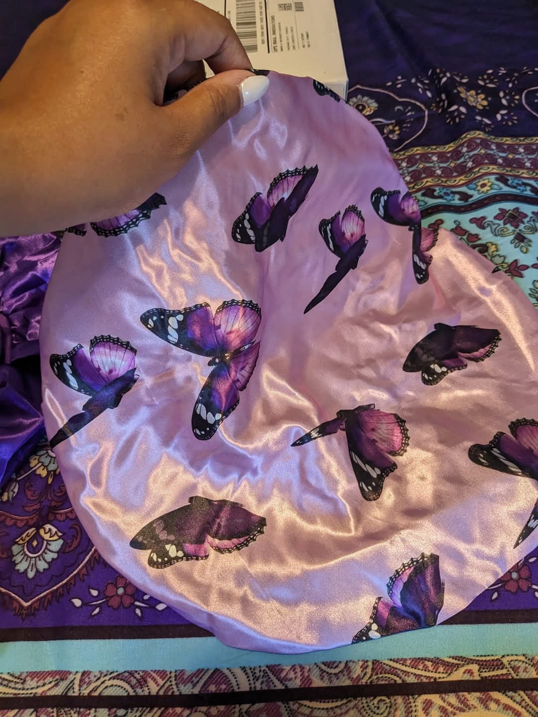 PINK BUTTERFLY Reversible Sleeping Satin Hair Bonnet