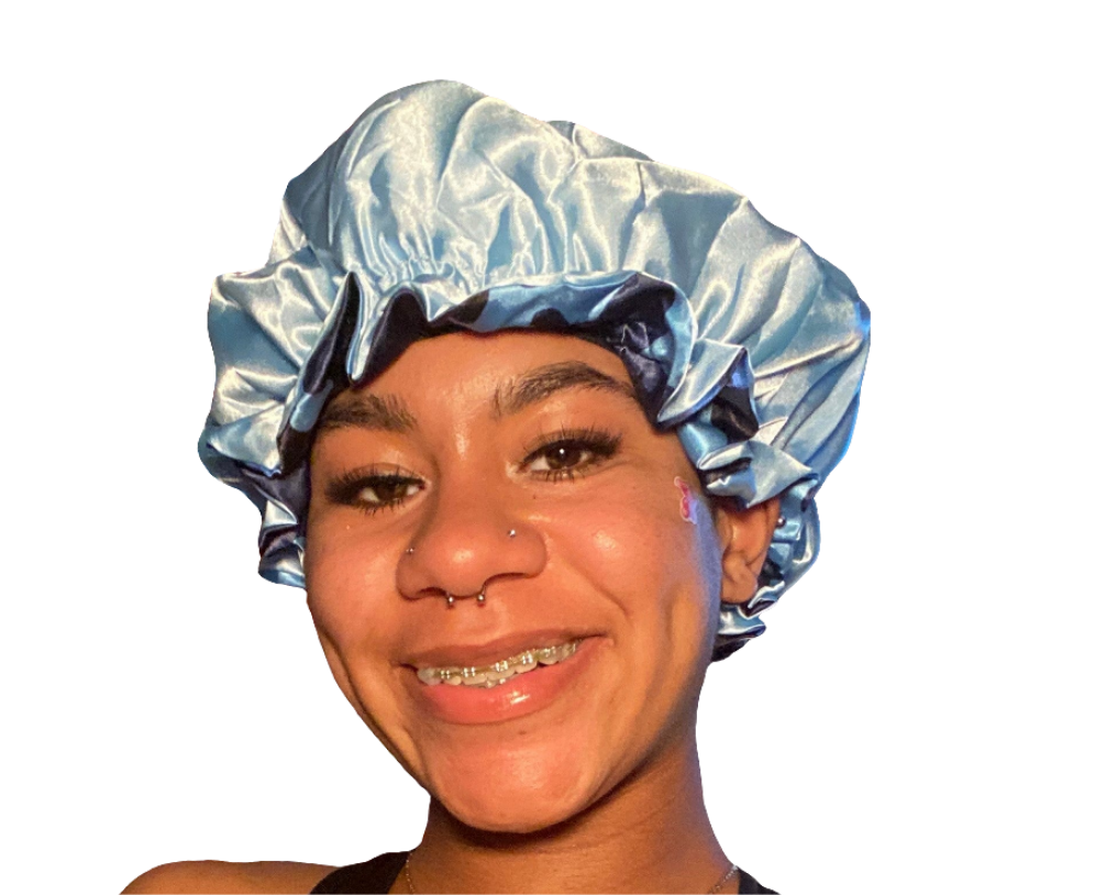 Blue Camo Reversible Satin Hair Bonnet – Protective, Stylish, and Comfortable Sleep Cap