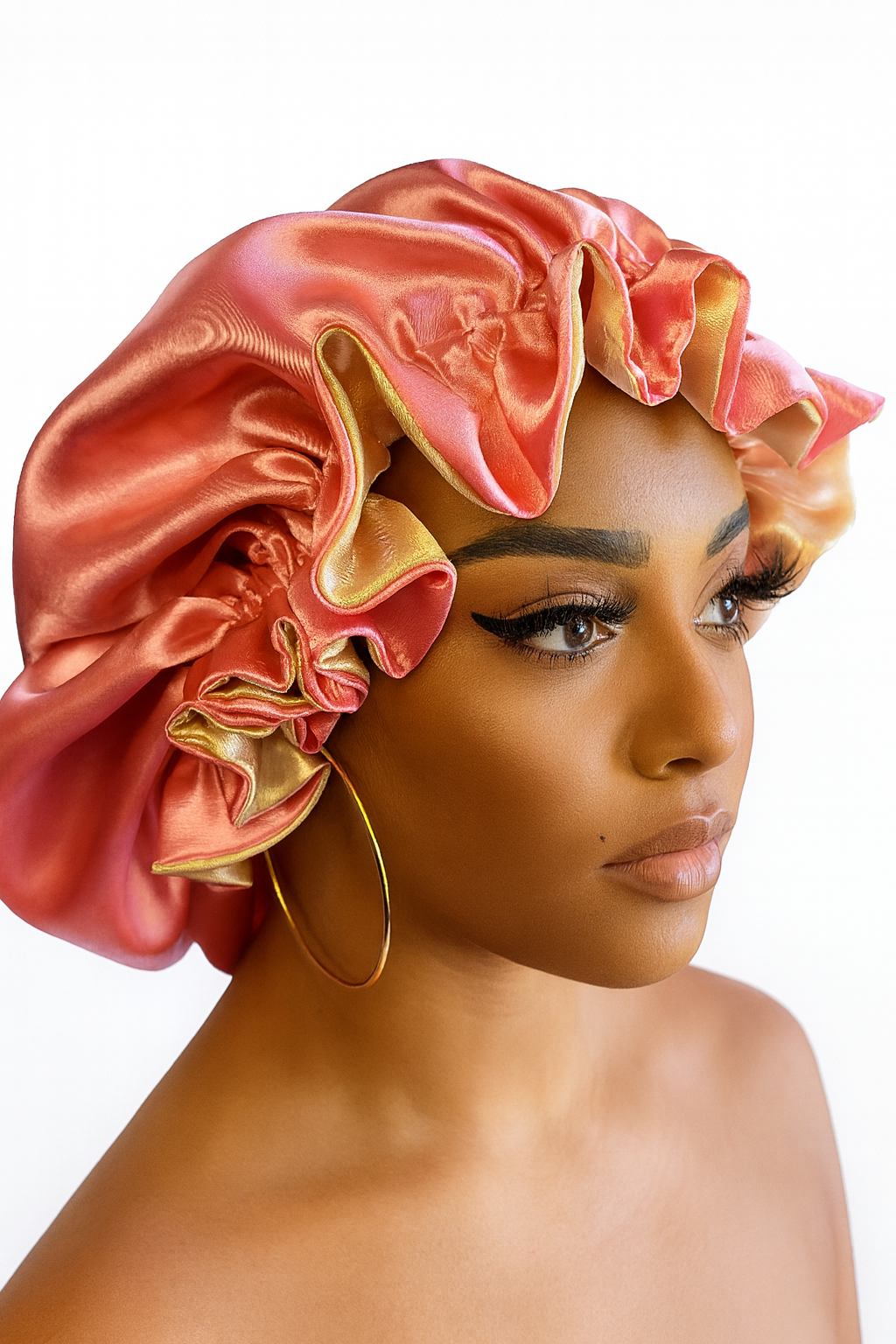 PINK CORAL Reversible Satin Bonnet for Hair