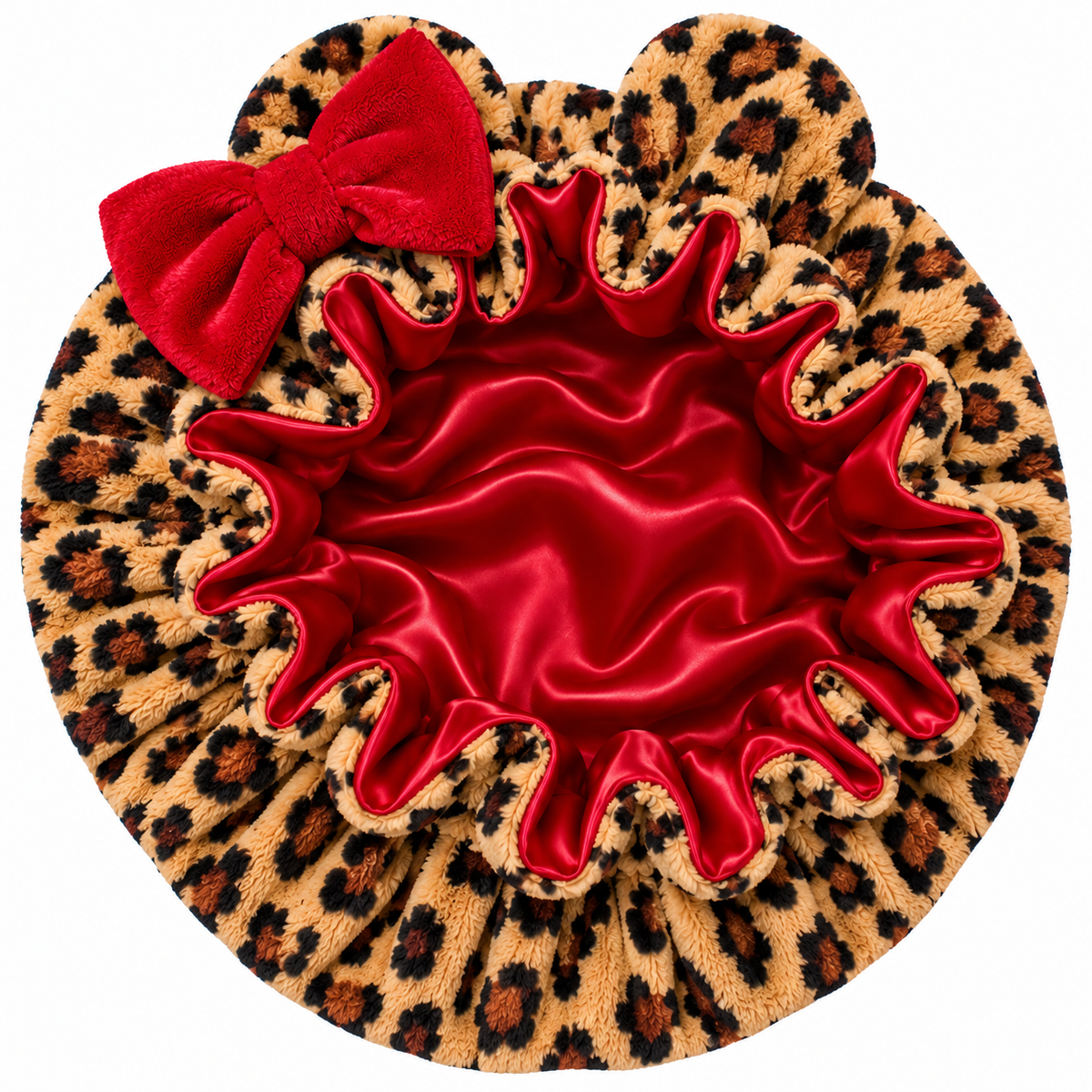 Red Leopard Luxe | Teddy Fleece Satin-Lined Bonnet