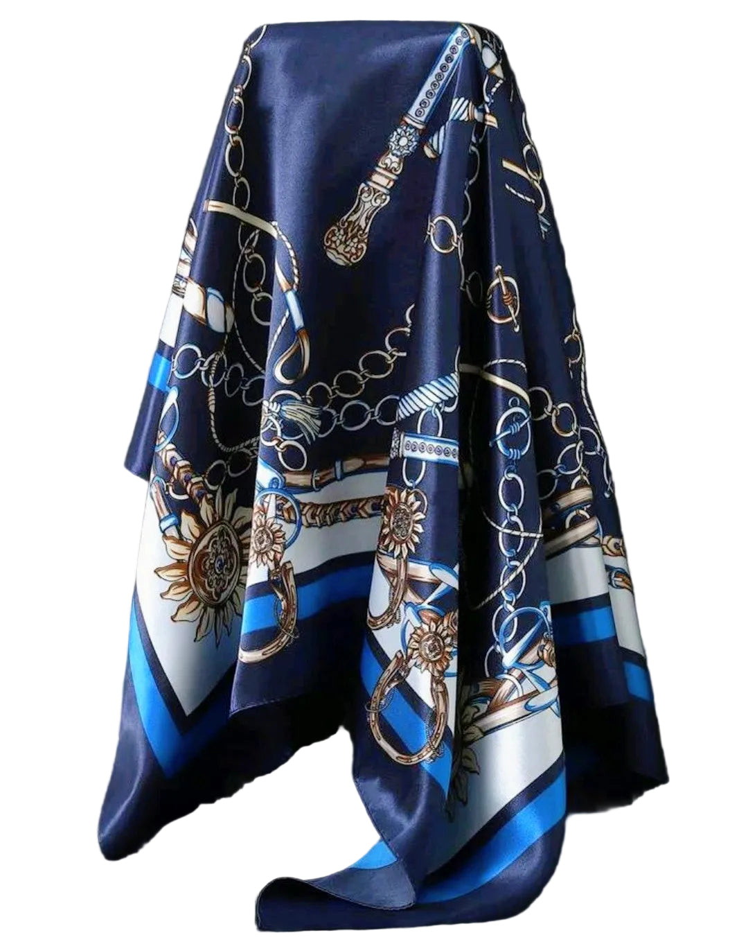 Royal Sun Satin Scarf-Navy & Gold Luxe Hair