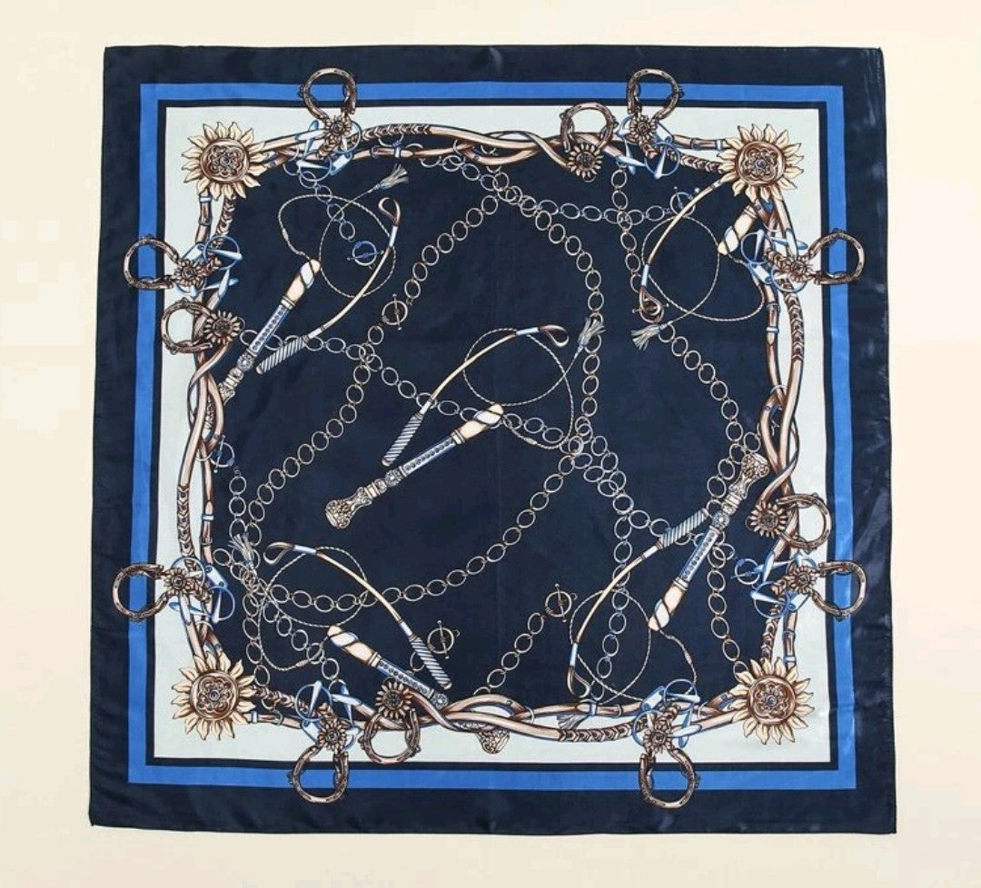 Royal Sun Satin Scarf-Navy & Gold Luxe Hair