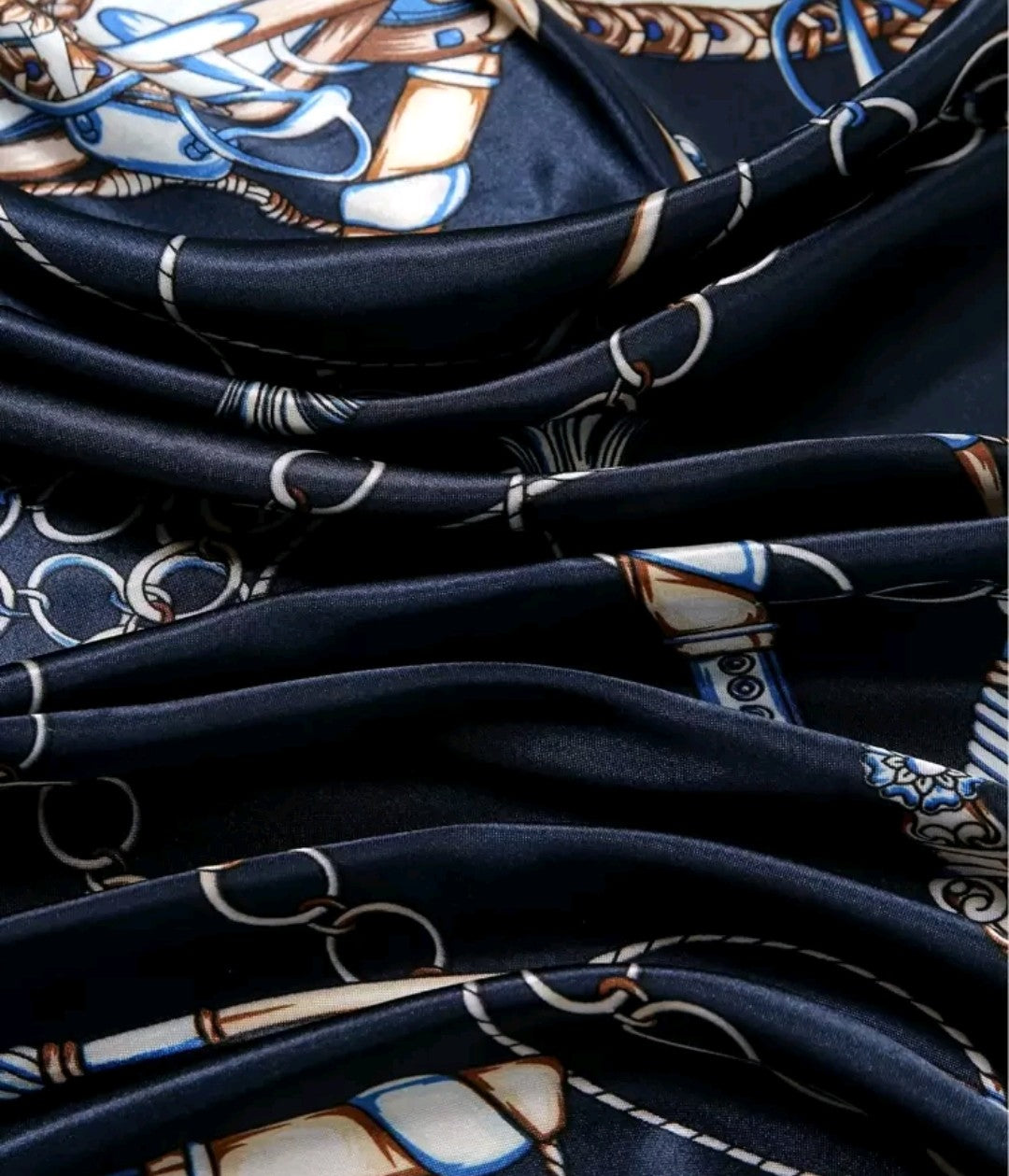 Royal Sun Satin Scarf-Navy & Gold Luxe Hair