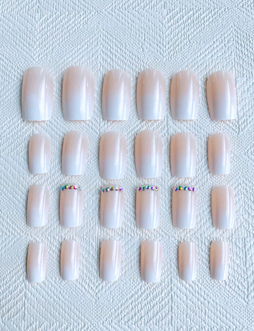 "Ombre" 24pcs Long Medium Square Ombre with Pink Rhinestone Nails with glue