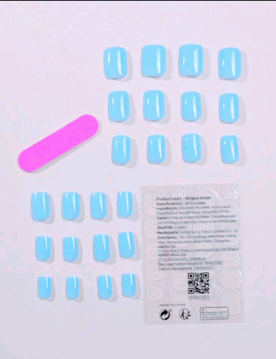 "Skye" 24pcs Short Square Blue Color Nails with glue