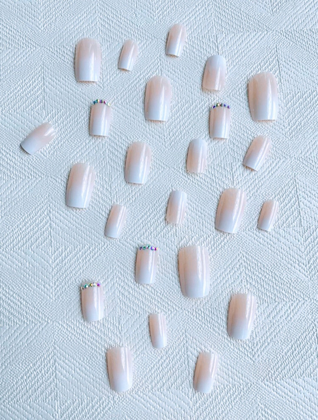 "Ombre" 24pcs Long Medium Square Ombre with Pink Rhinestone Nails with glue