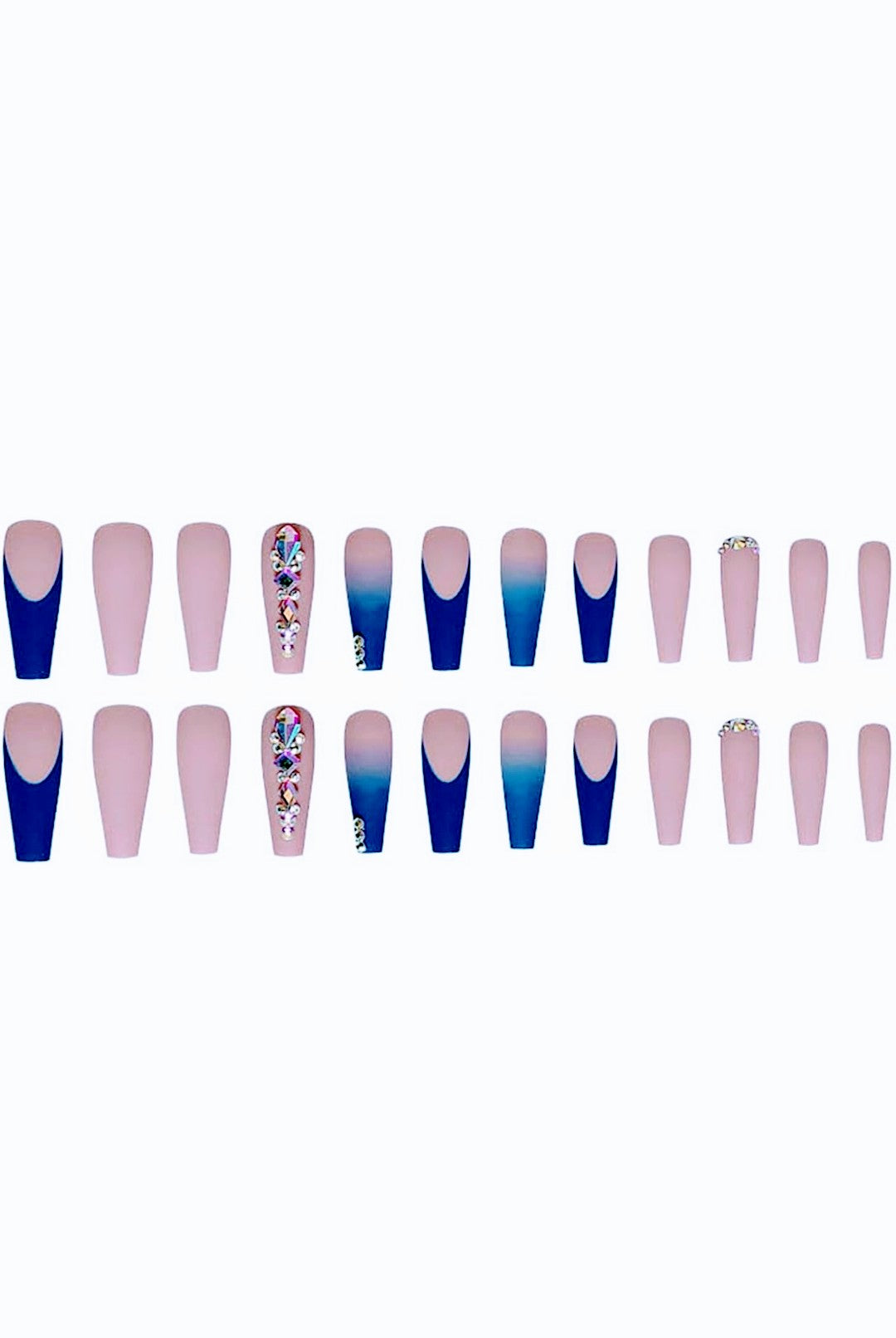 "Blue Champagne" 24 Piece Set Artificial Nails with Glue