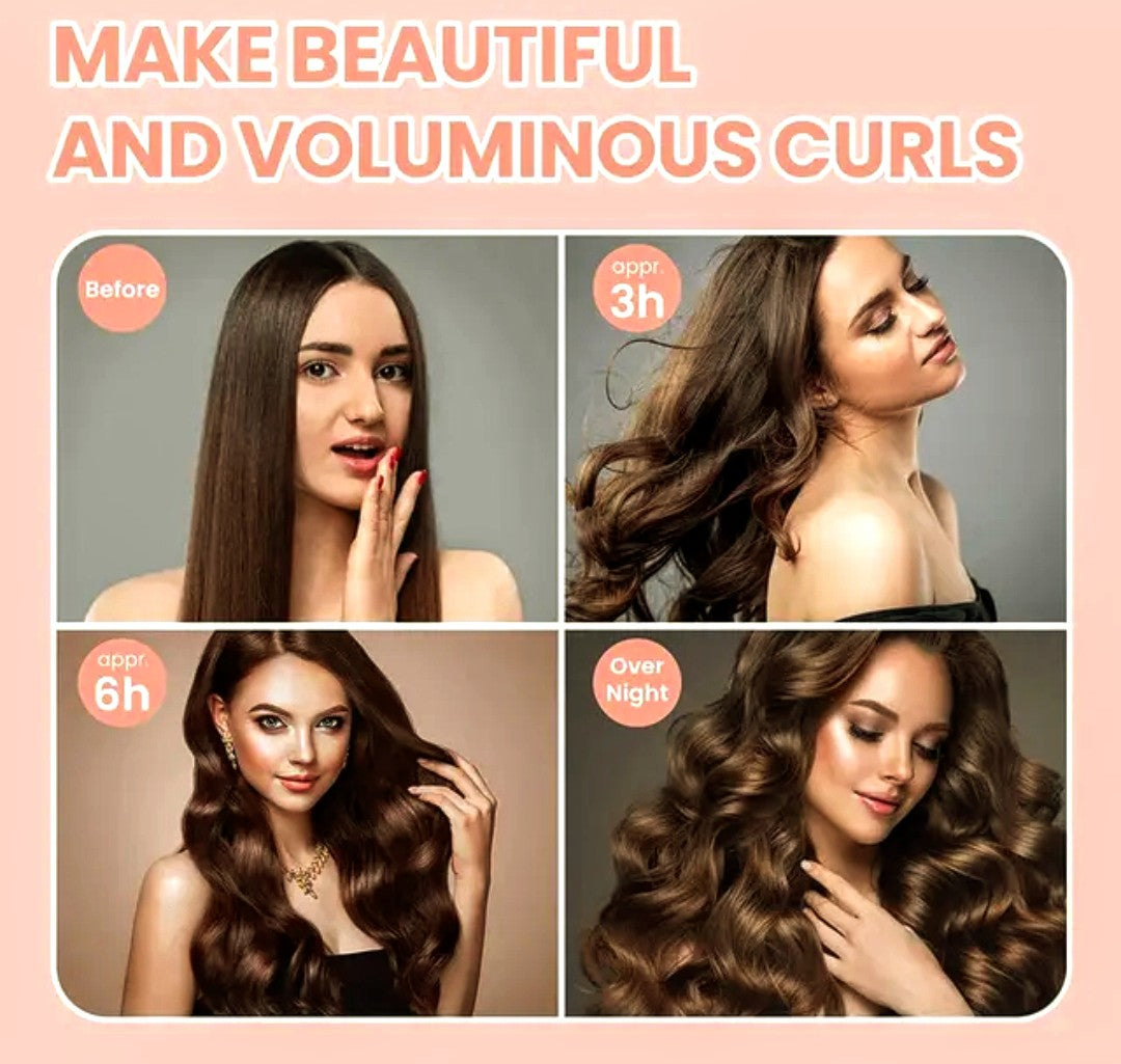 Heatless Satin Hair Curling Set Pink Purple