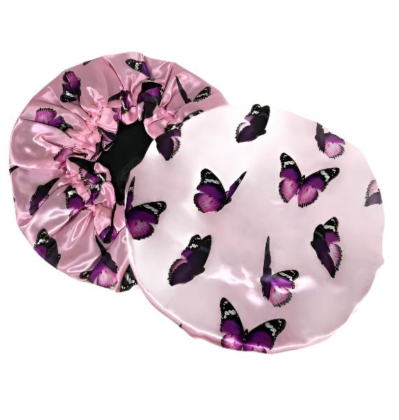 PINK BUTTERFLY Reversible Sleeping Satin Hair Bonnet