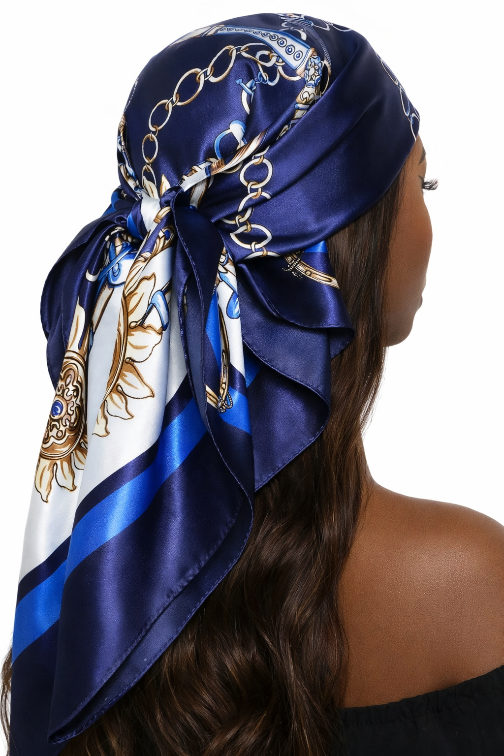 Royal Sun Satin Scarf-Navy & Gold Luxe Hair