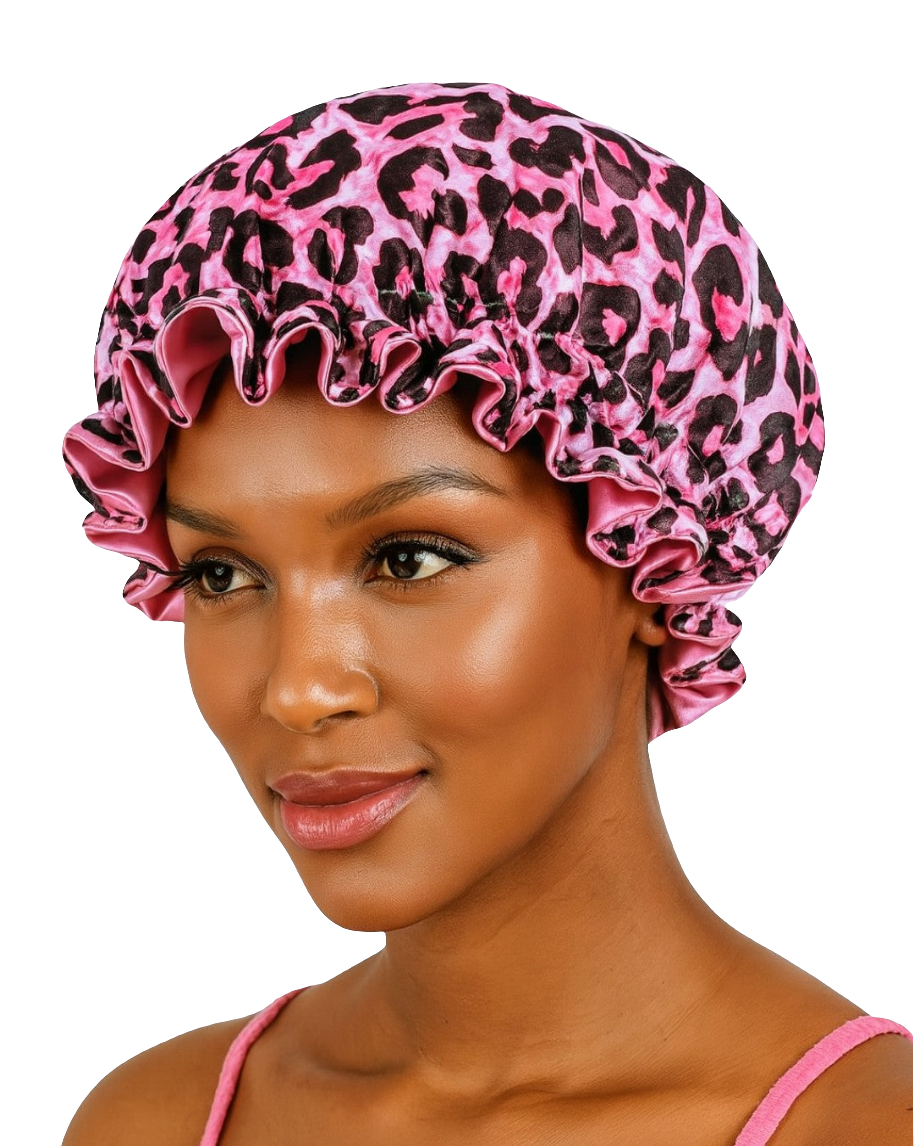 Hot Pink Leopard Reversible Satin Sleeping Hair Bonnet
