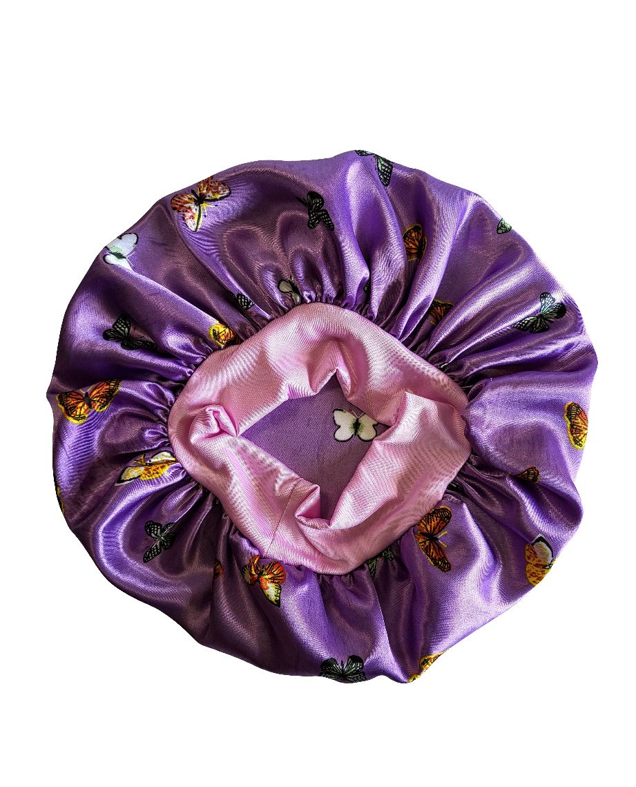 Purple Butterfly Print Bonnet for Kids - Daily Wear & Sleep