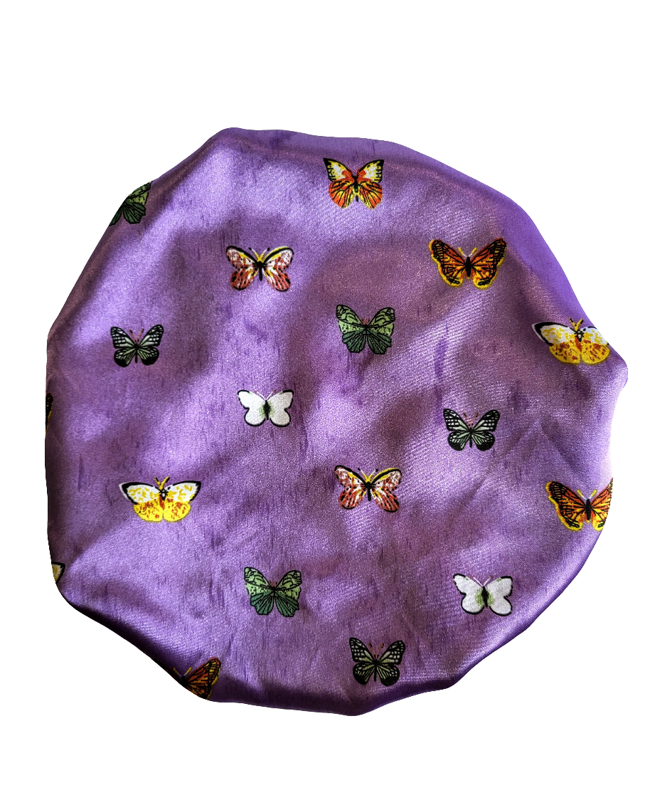 Purple Butterfly Print Bonnet for Kids - Daily Wear & Sleep