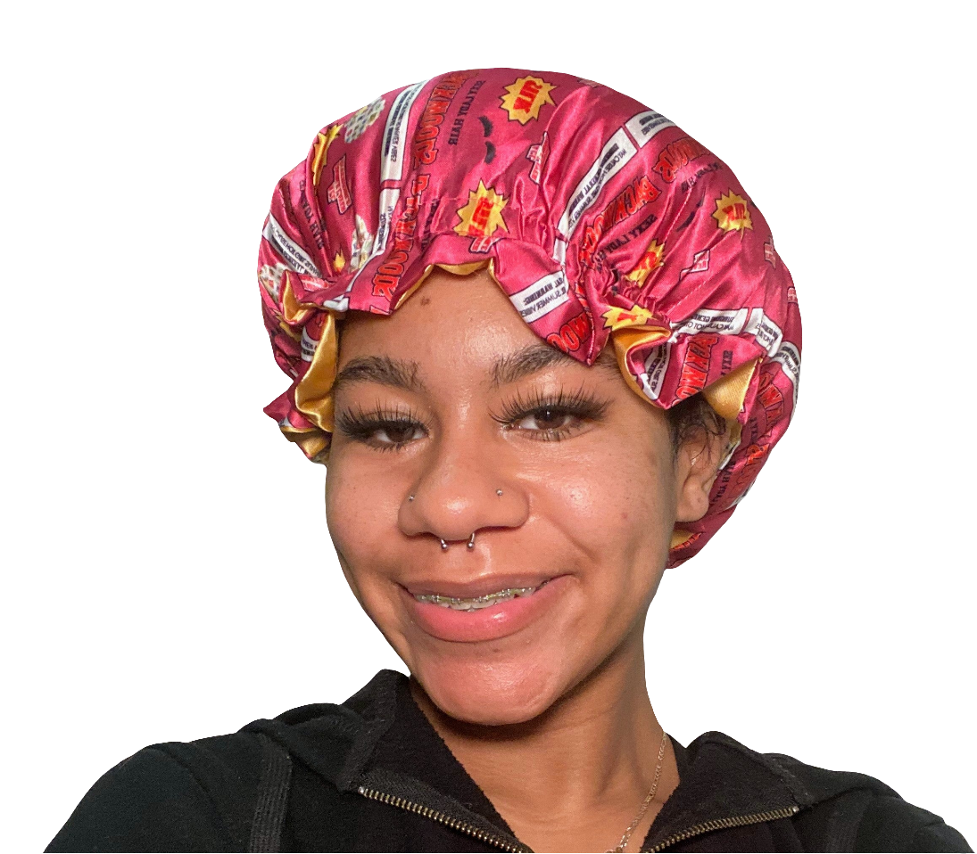 Pink & Gold Reversible Satin Bonnet – Luxury Double-Layer Silk Sleep Cap for Natural Hair Protection | Lashes2Cute