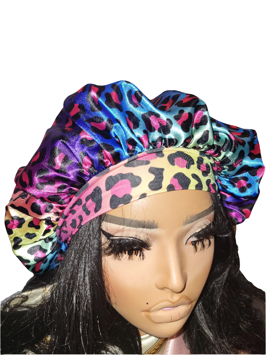 MULTI COLORED Wide Band Elastic Single Layer Satin Hair Bonnet