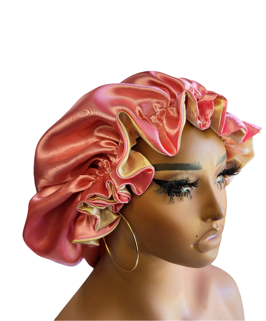 PINK CORAL Reversible Satin Bonnet for Hair