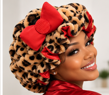 Red Leopard Luxe | Teddy Fleece Satin-Lined Bonnet
