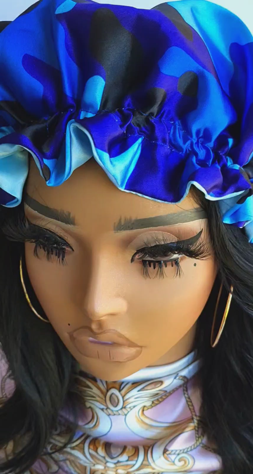 Blue Camo Reversible Satin Hair Bonnet – Protective, Stylish, and Comfortable Sleep Cap
