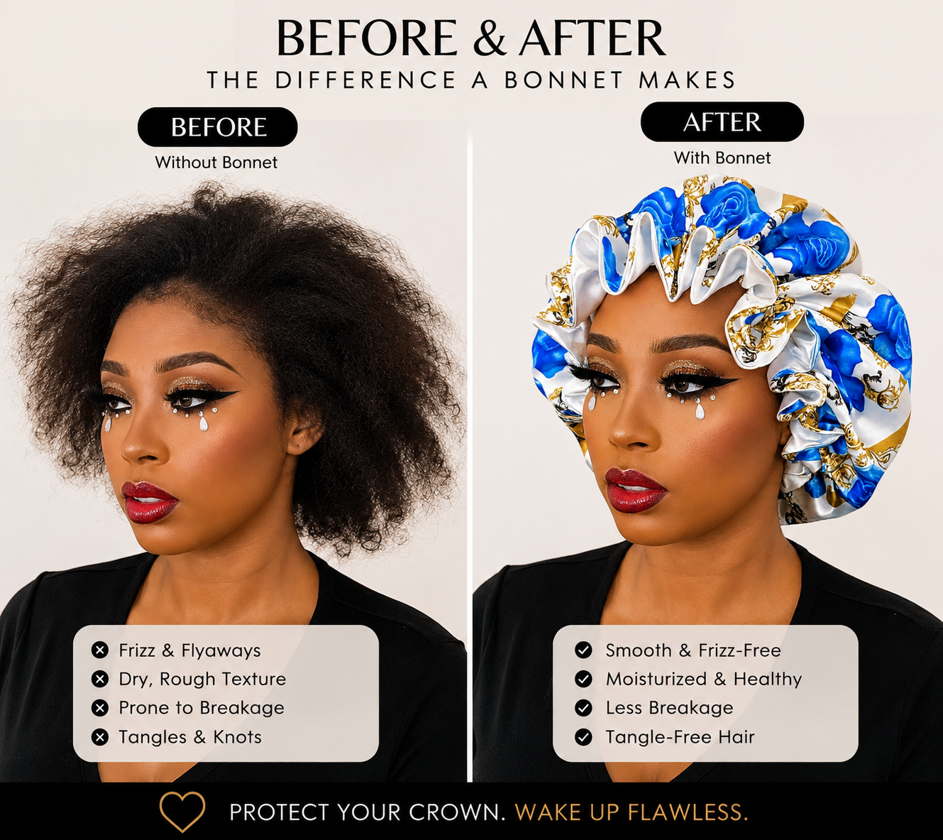 Royal Bloom Reversible Satin Bonnet -Blue & Gold
