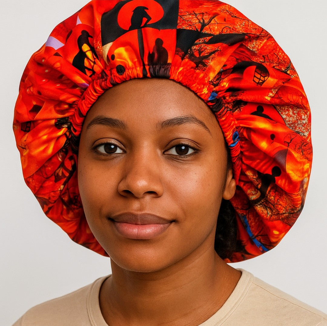 OCTOBER ORANGE Reversible Sleeping Satin Hair Bonnet
