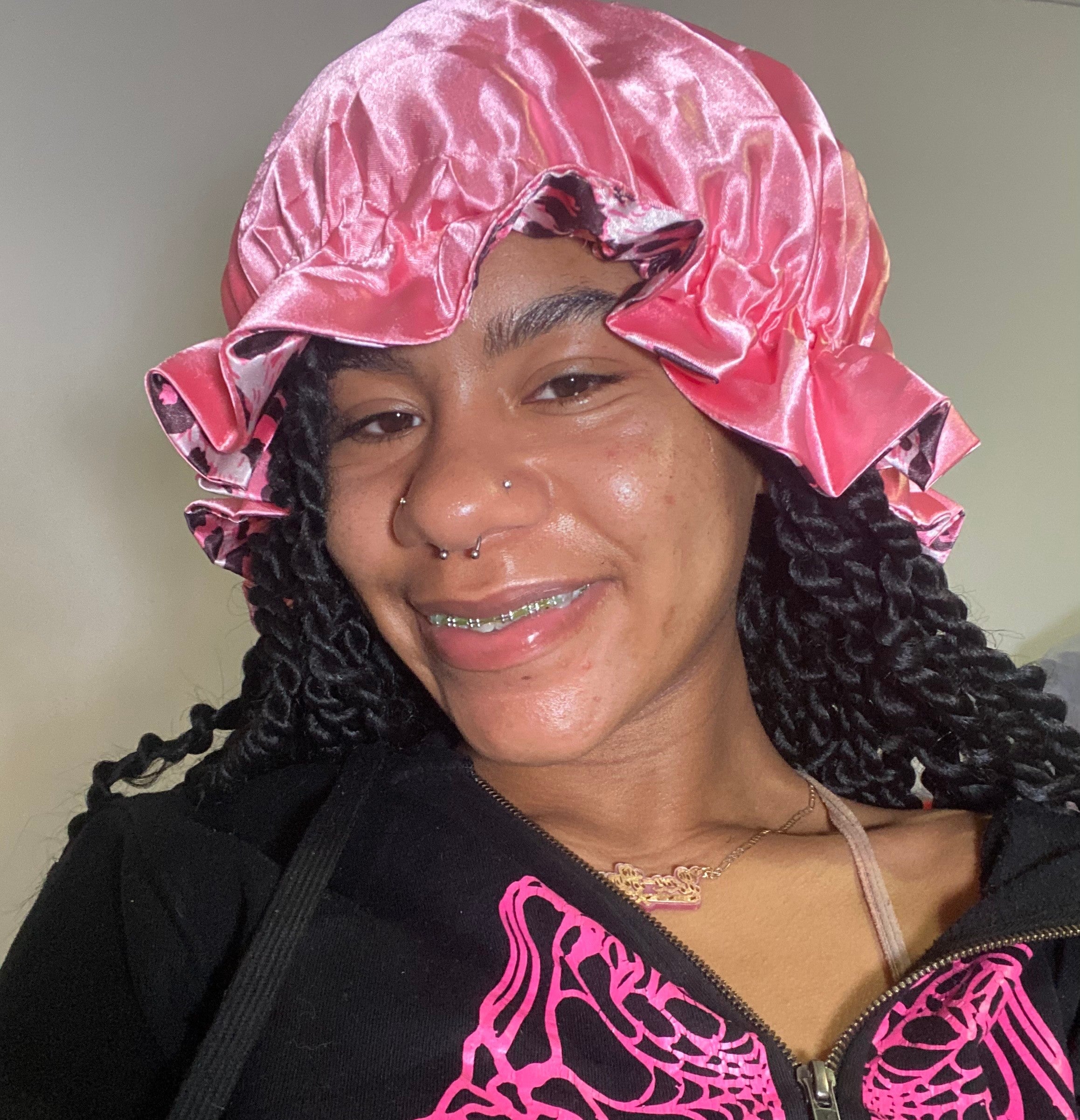 Hot Pink Leopard Reversible Satin Sleeping Hair Bonnet