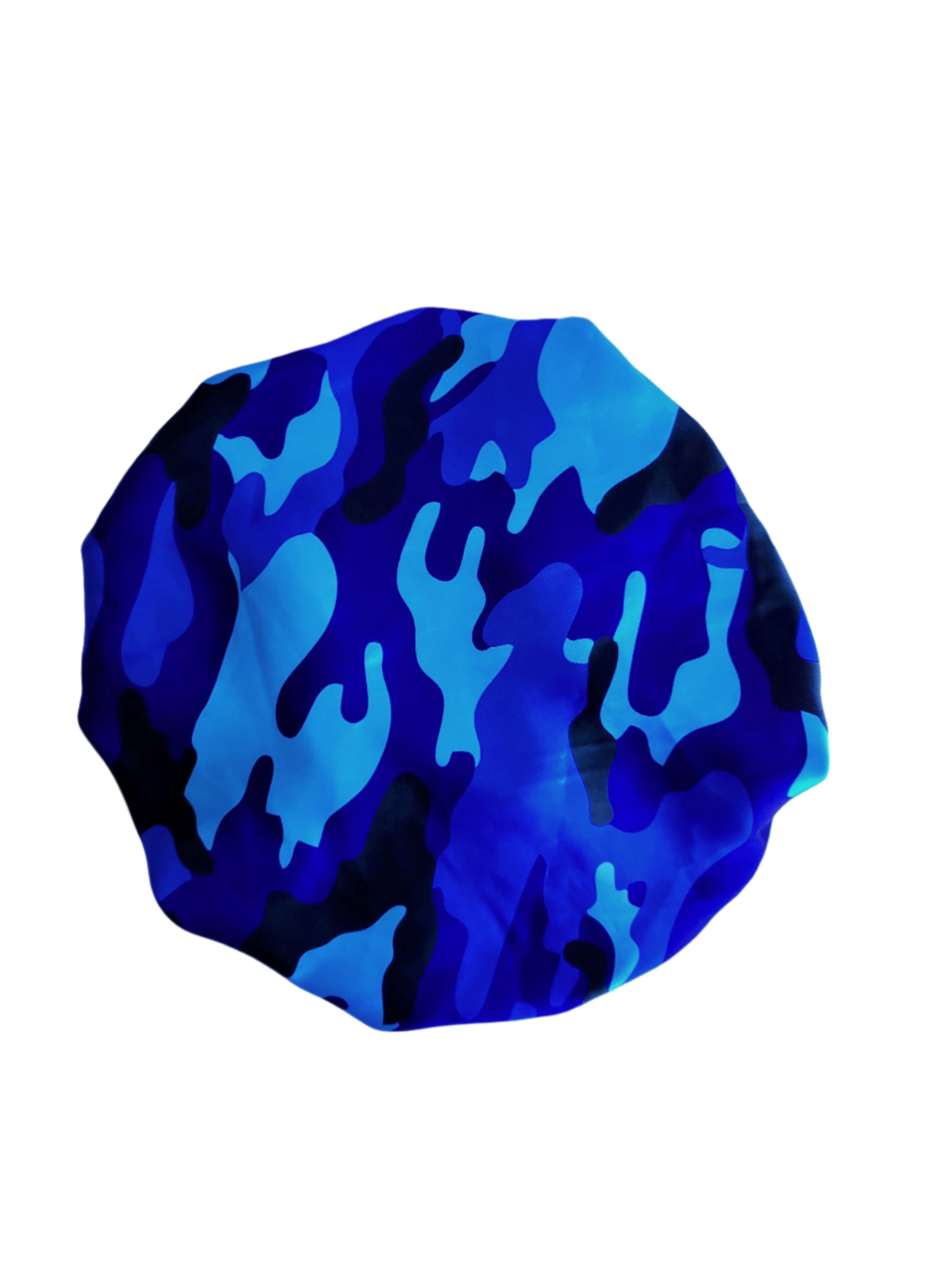 Blue Camo Reversible Satin Hair Bonnet – Protective, Stylish, and Comfortable Sleep Cap
