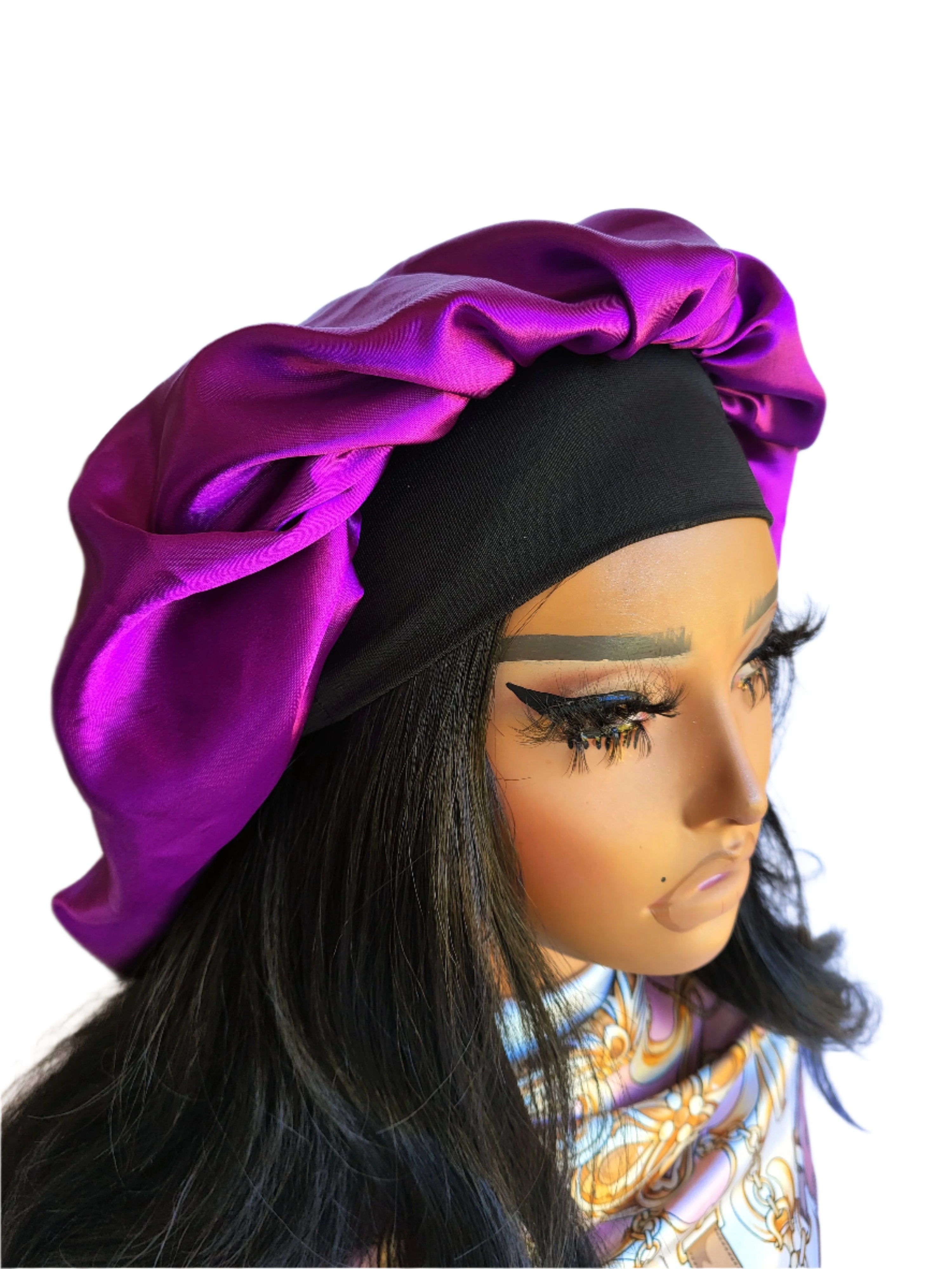 PURPLE Wide Band Single Layer Jumbo Satin Bonnet