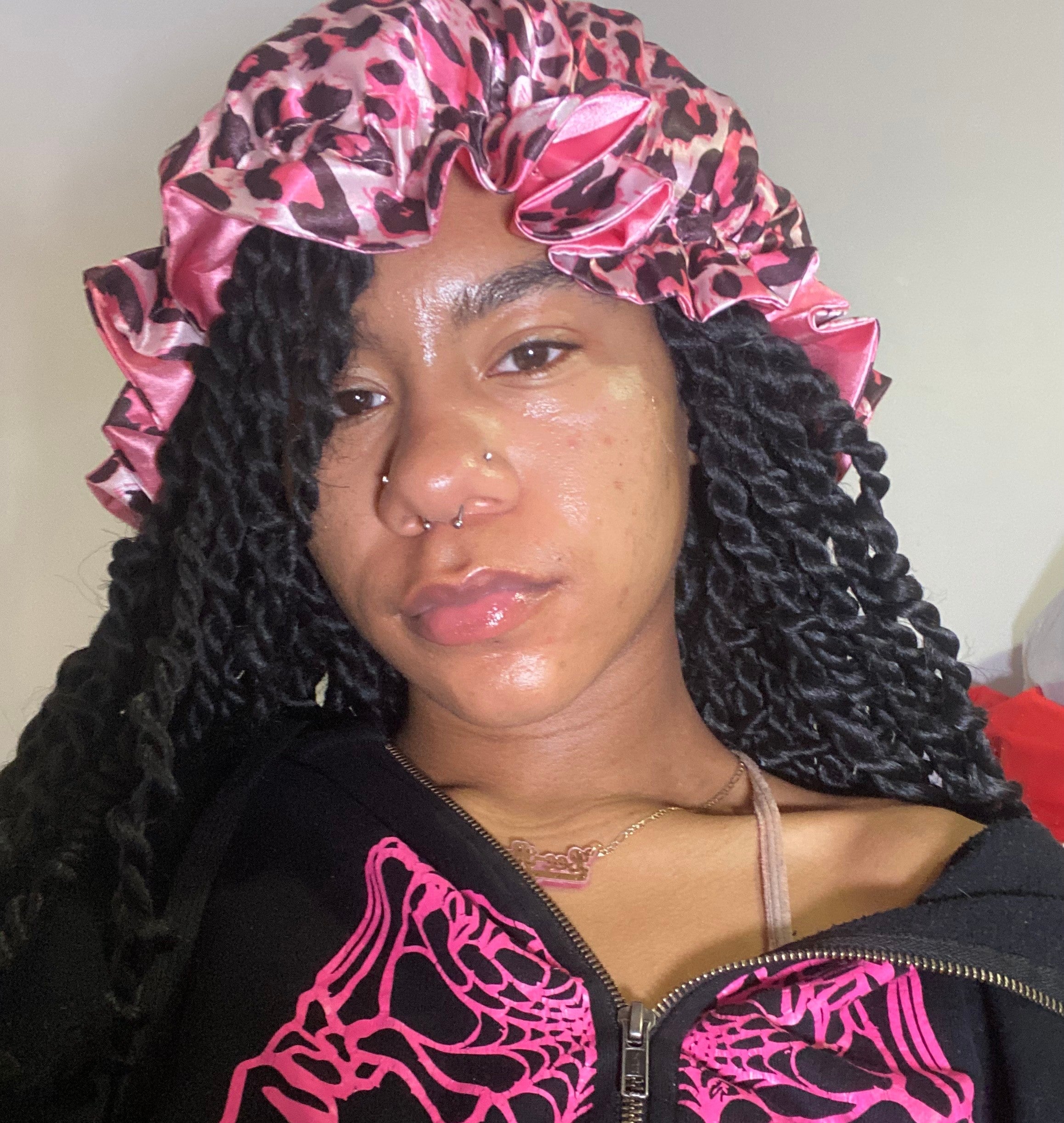 Hot Pink Leopard Reversible Satin Sleeping Hair Bonnet