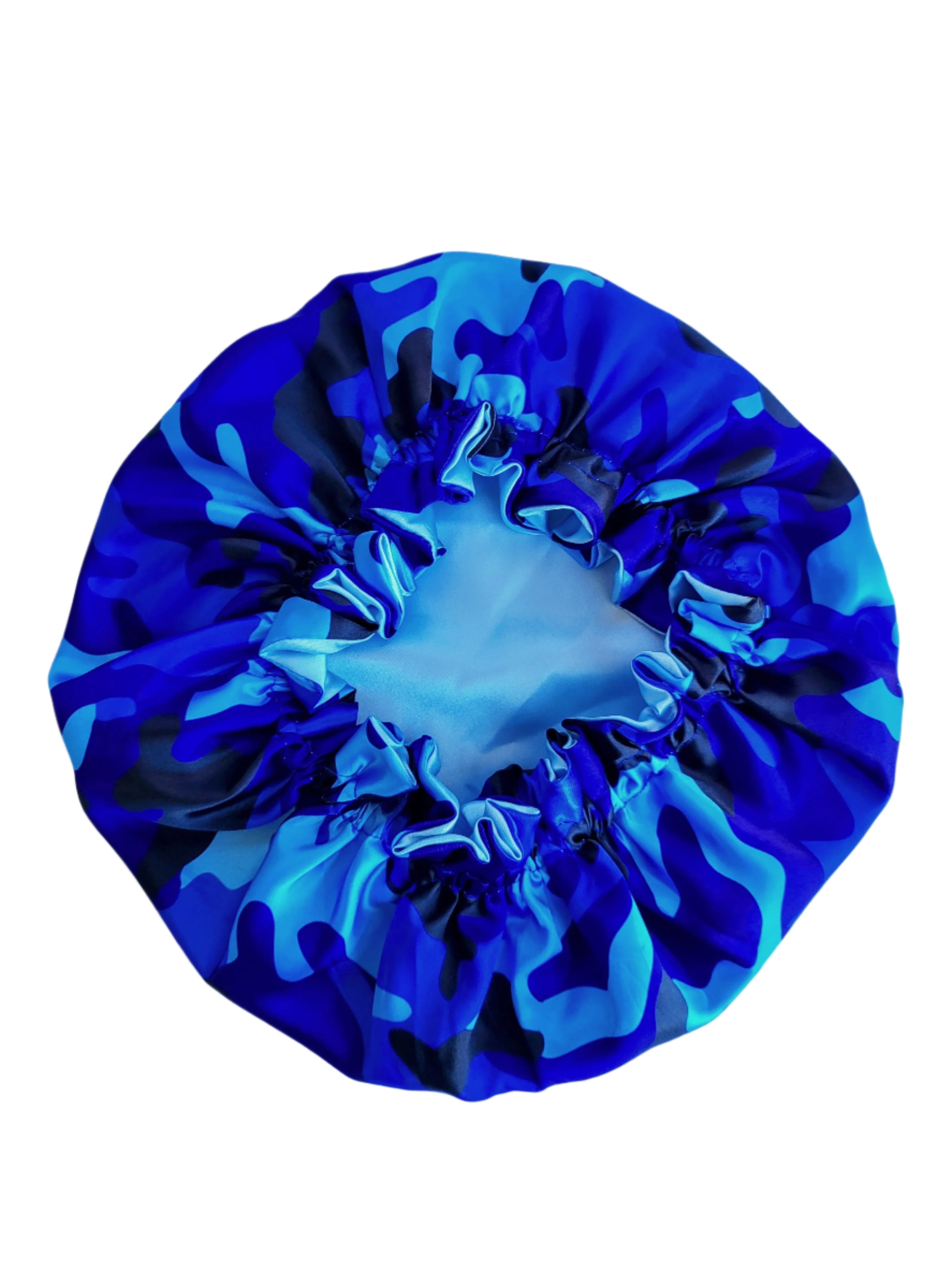 Blue Camo Reversible Satin Hair Bonnet – Protective, Stylish, and Comfortable Sleep Cap