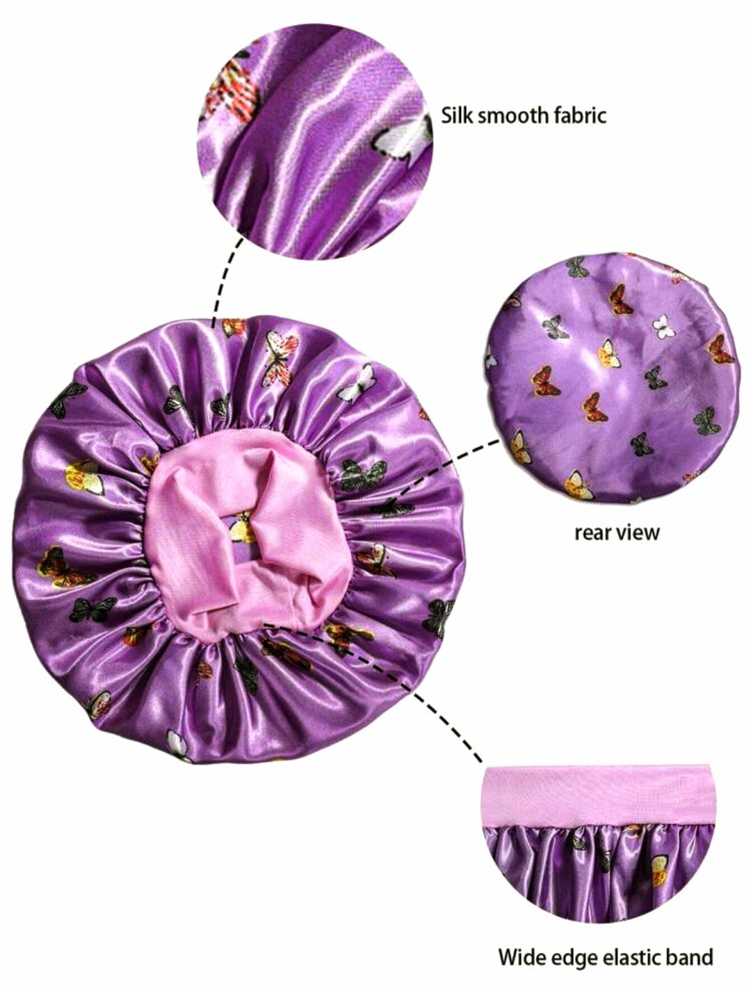 Purple Butterfly Print Bonnet for Kids - Daily Wear & Sleep