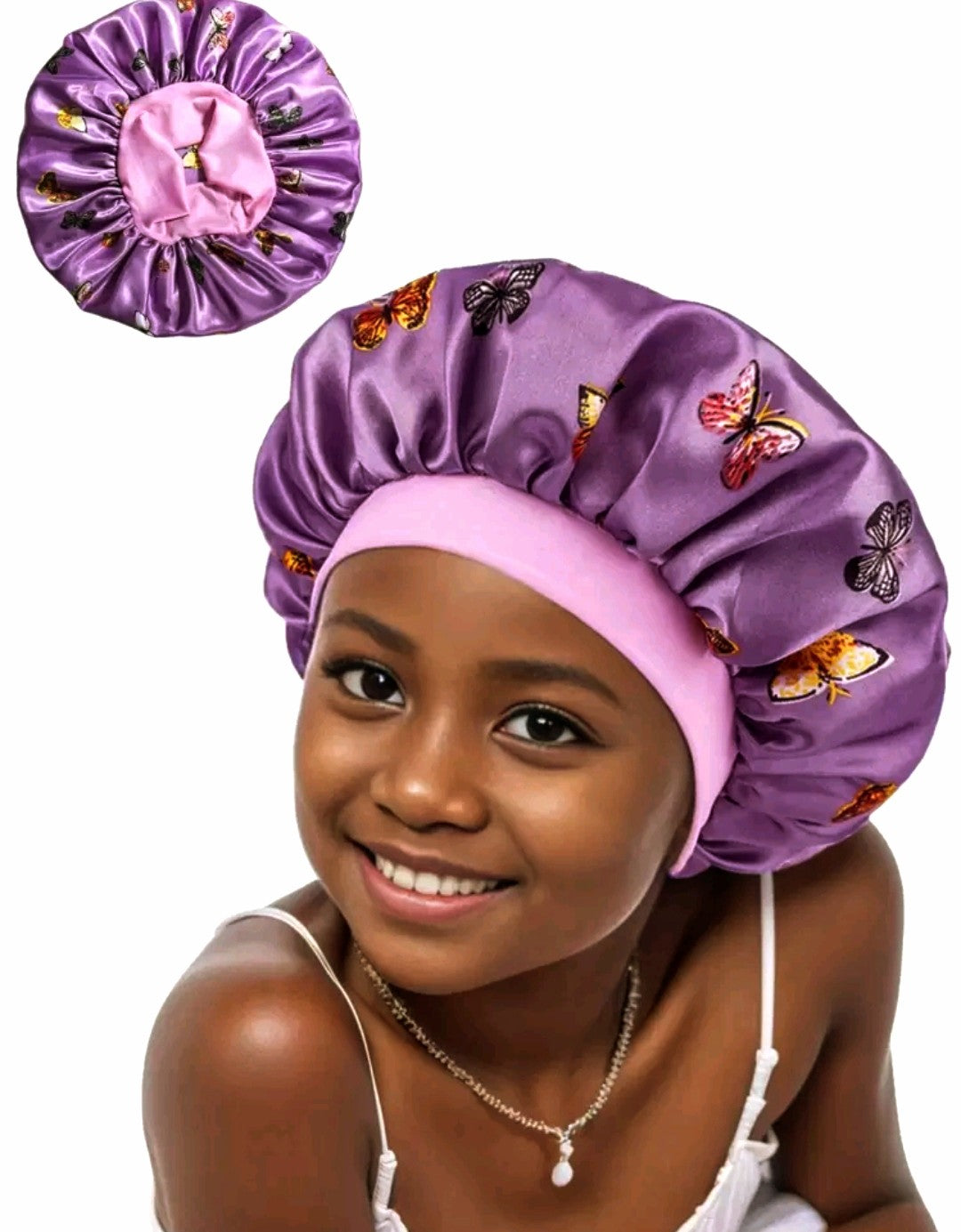 Purple Butterfly Print Bonnet for Kids - Daily Wear & Sleep