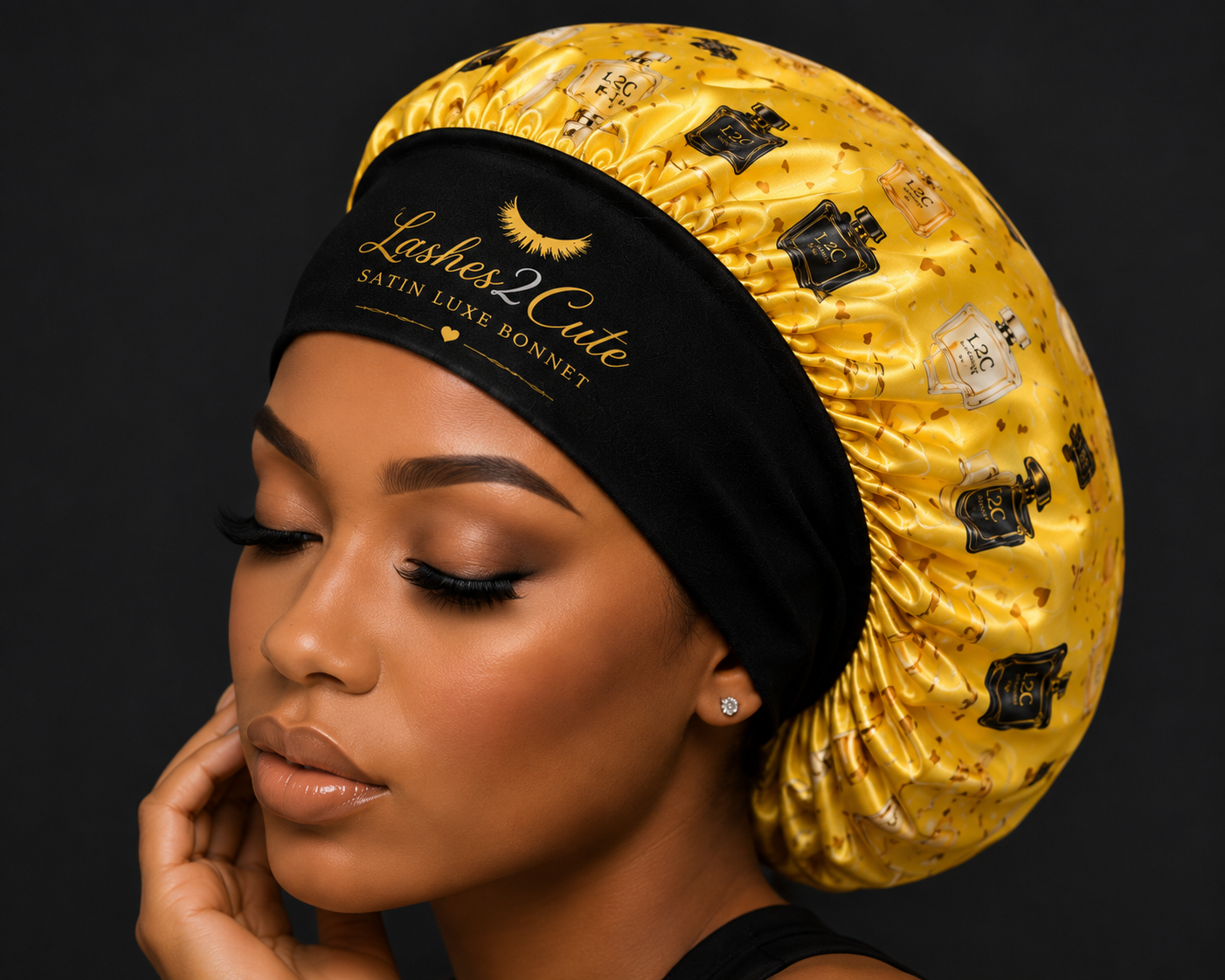 Lashes2Cute satin bonnet bundle sale featuring pink and purple sleep bonnets with shop three for twenty-five dollars limited-time offer