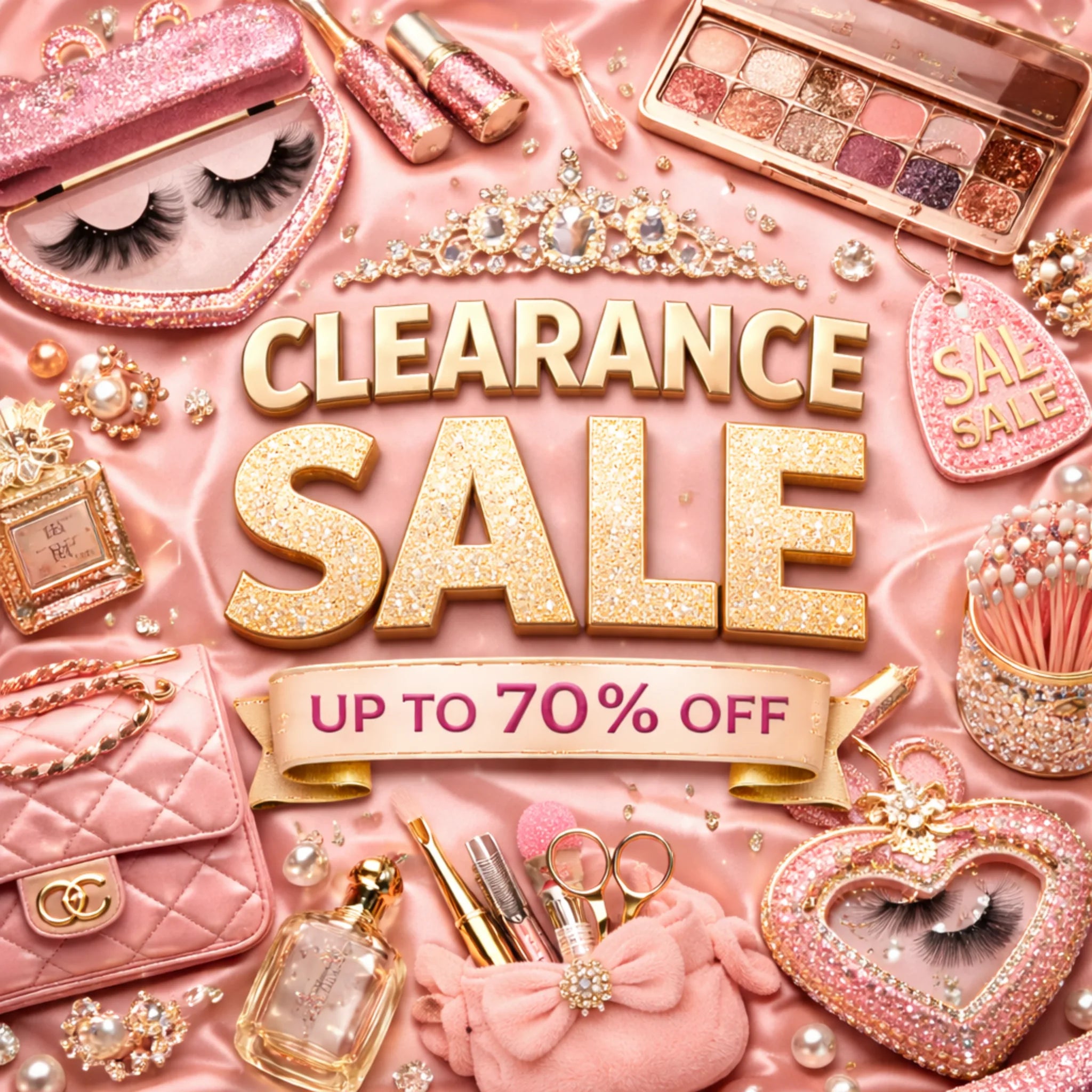 Lashes2Cute clearance sale featuring luxury beauty accessories and glam essentials with up to 70 percent off.