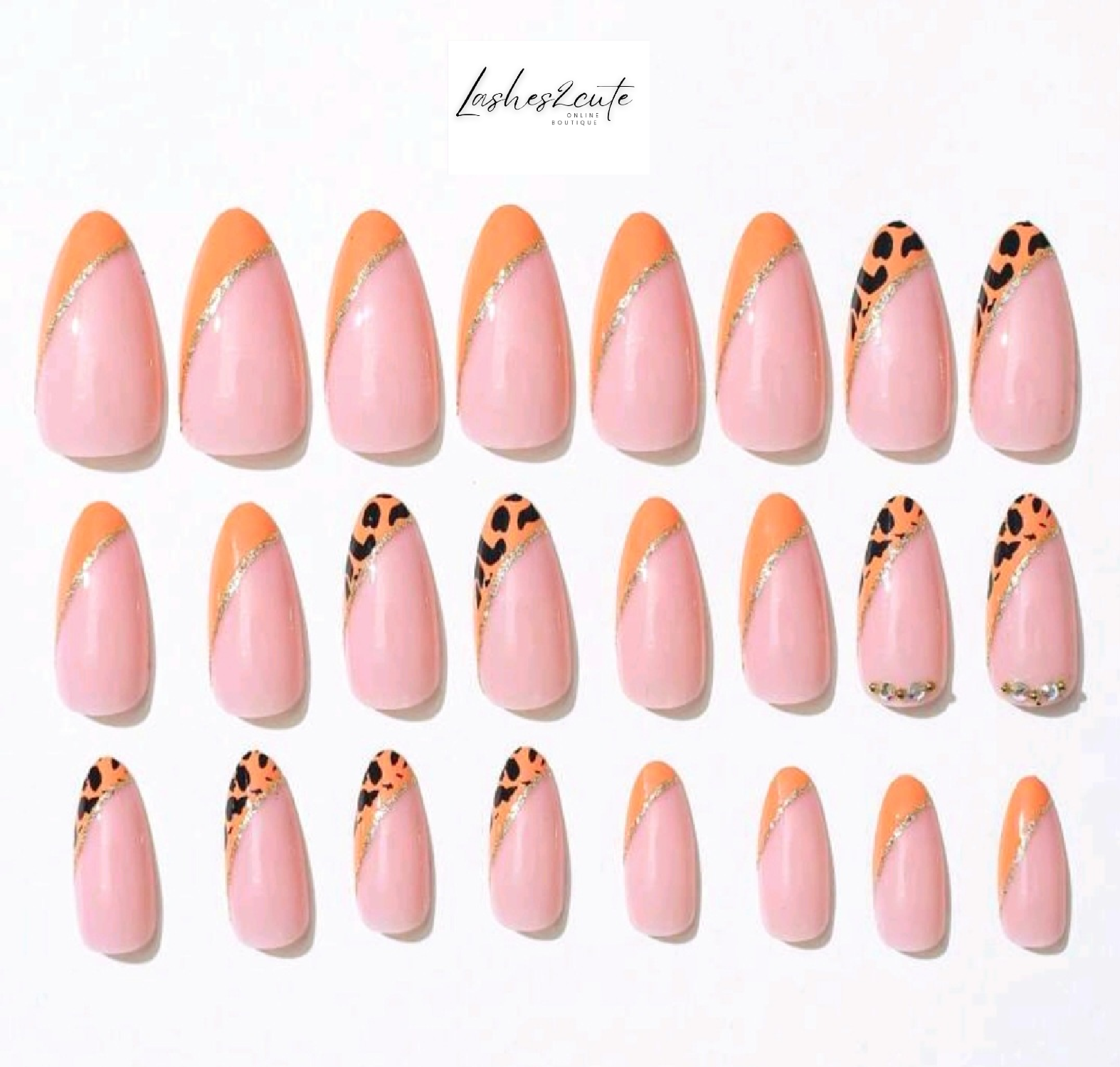 &quot;Glam Cheetah&quot; 24 Piece Almond Shape Nails