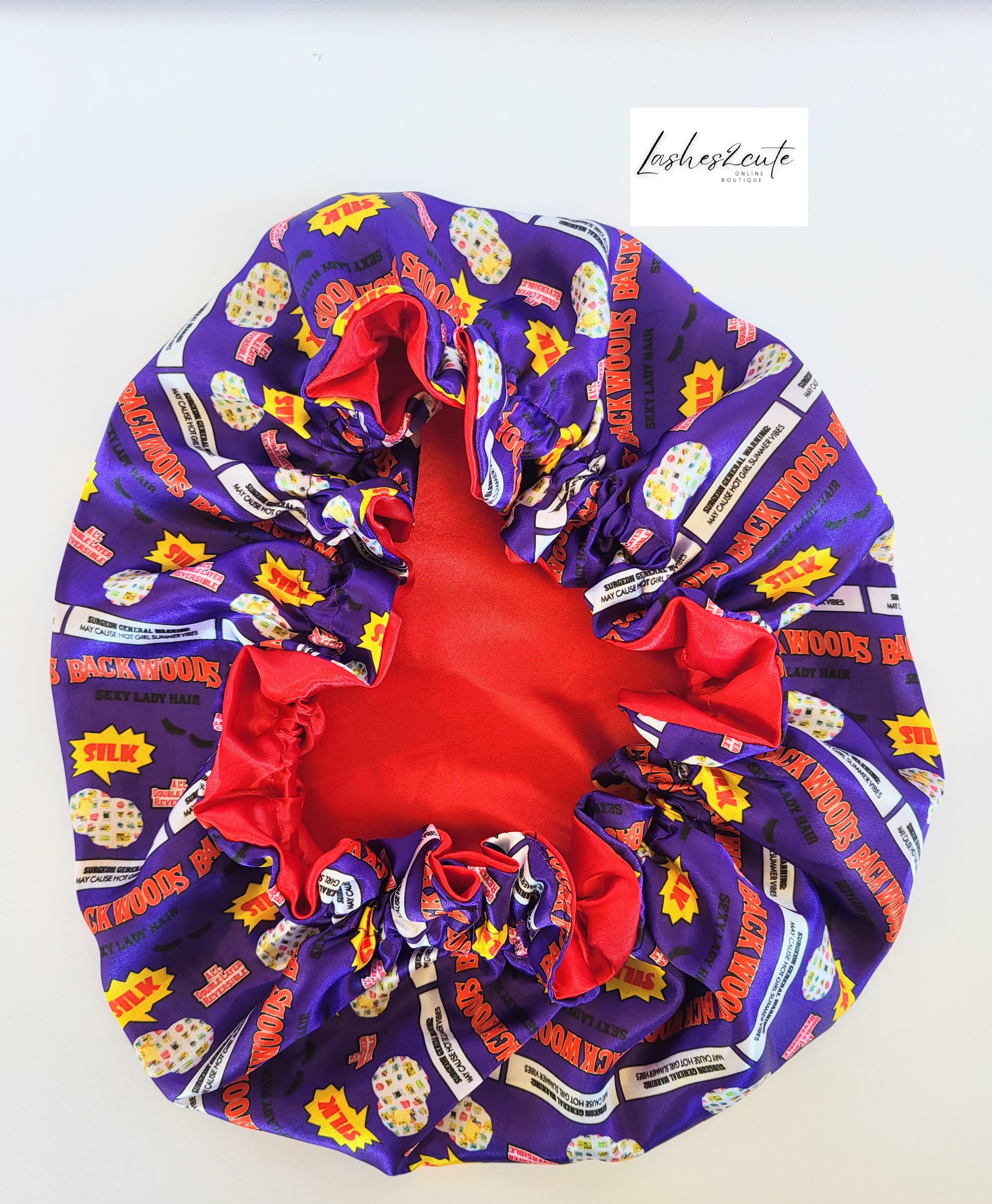 Reversible Sleeping Satin Wavy Summer Vibes Bonnet Purple and Red